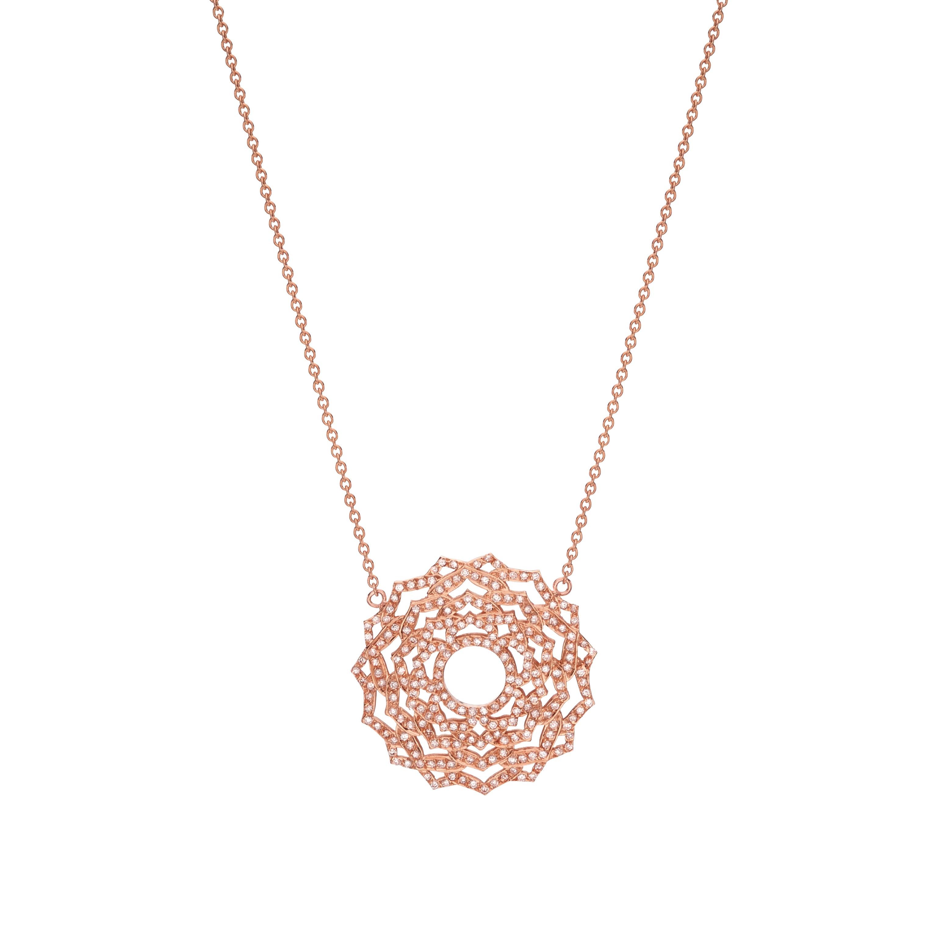 Brilliant Cut Sahasrara Crown Chakra Pendant Necklace in 18Kt Rose Gold with Diamonds For Sale