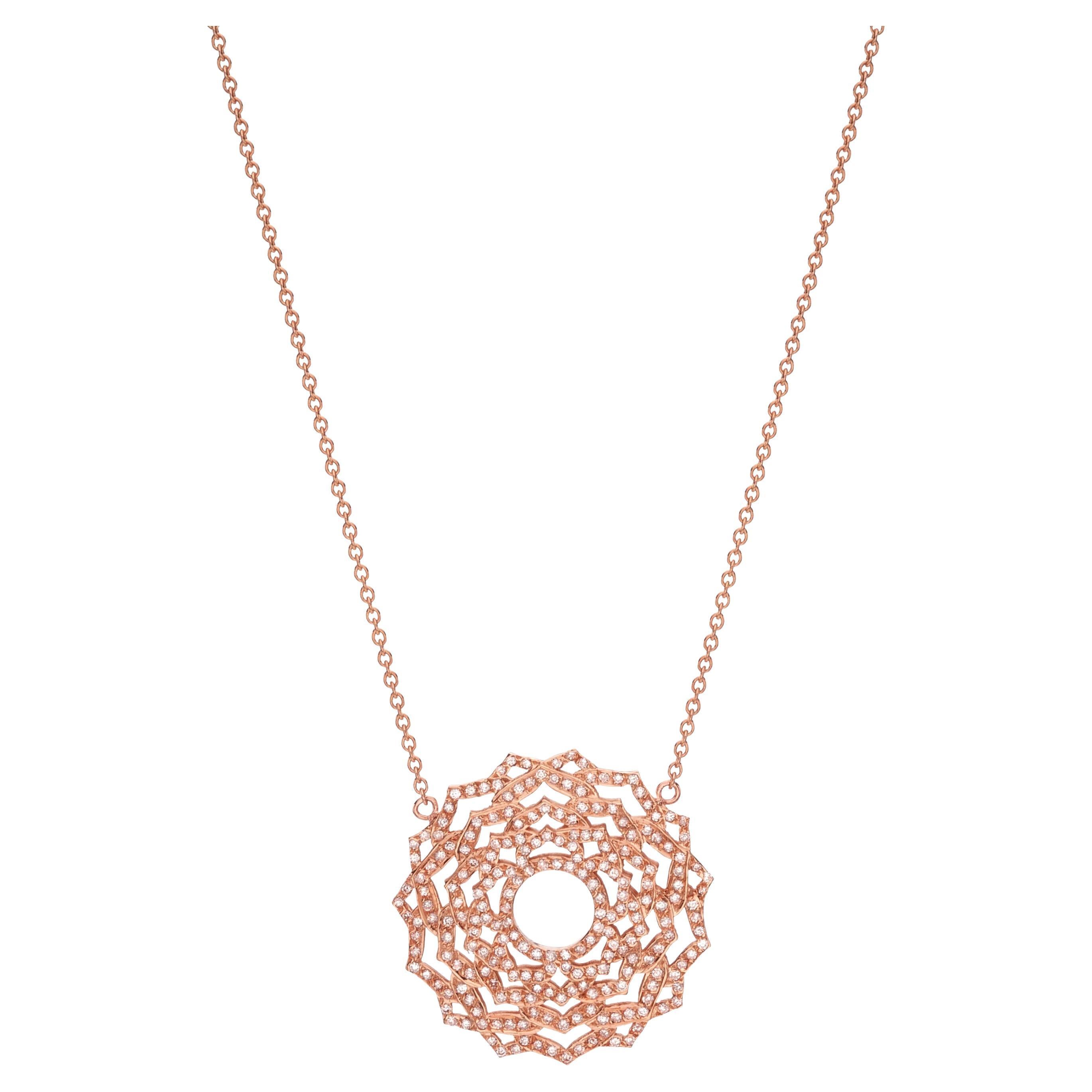 Sahasrara Crown Chakra Pendant Necklace in 18Kt Rose Gold with Diamonds For Sale