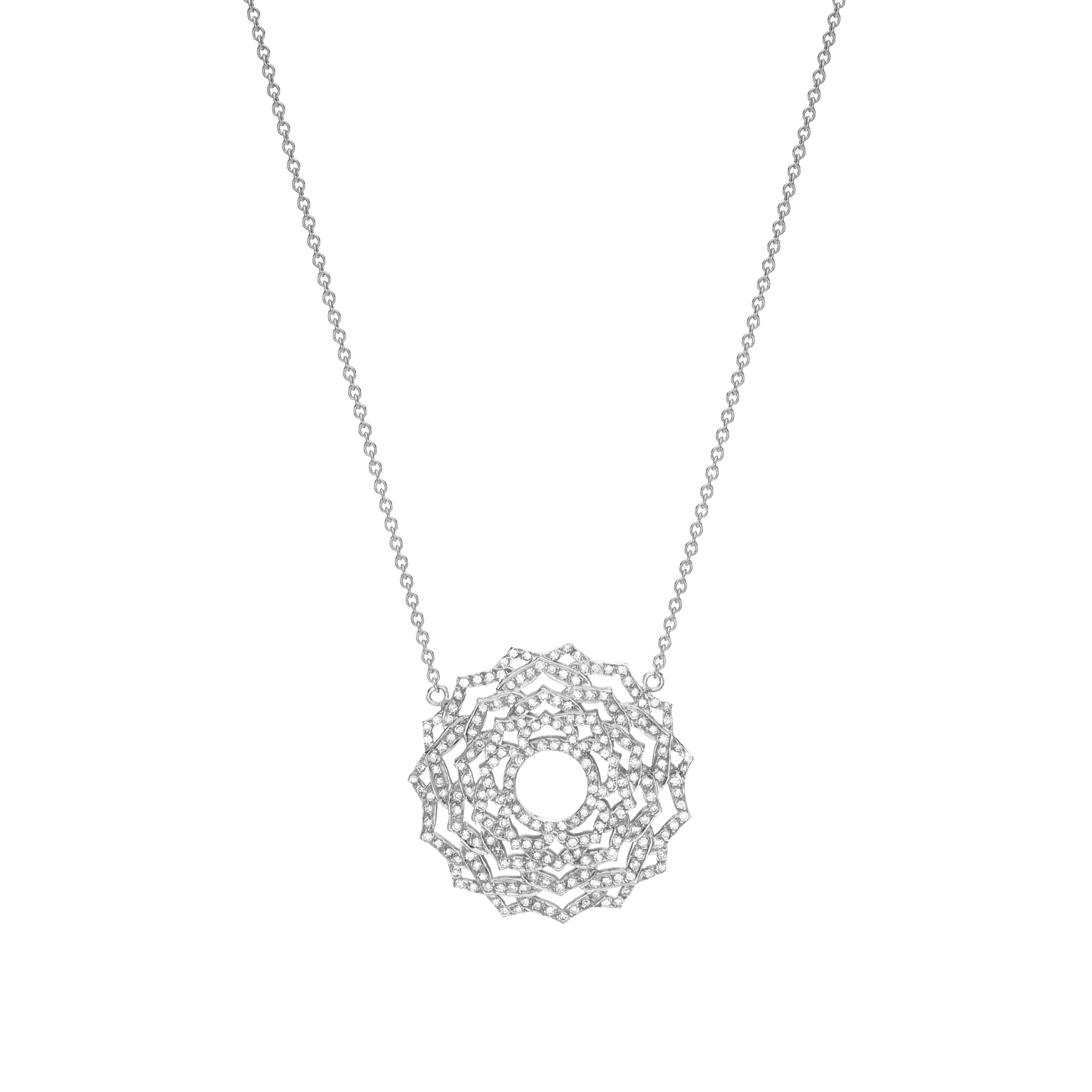 Pendant Necklace with diamonds inspired by Yoga Sahasrara Chakra- The Crown Chakra handcrafted in 14Kt Gold. The Sahasrara Chakra is the mental center of our body that is located on the top of your head. It is strongly connected with wisdom,