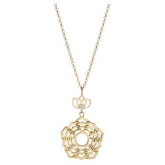 Sahasrara Crown Chakra Yoga Pendant Necklace Lotus Flower & Diamond in 14Kt Gold