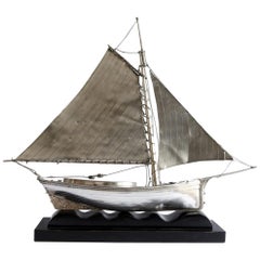 Sailing Boat art deco sculpture white metal