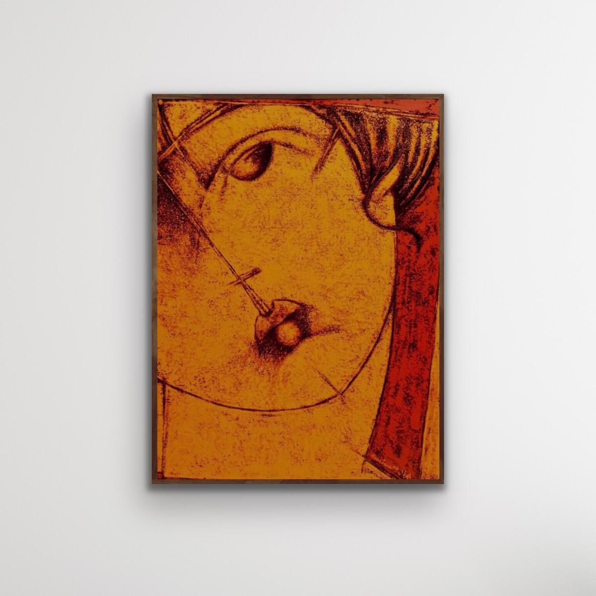 Senza titolo - Pittura figurativa contemporanea arancione e rossa - Painting di Said Housbane