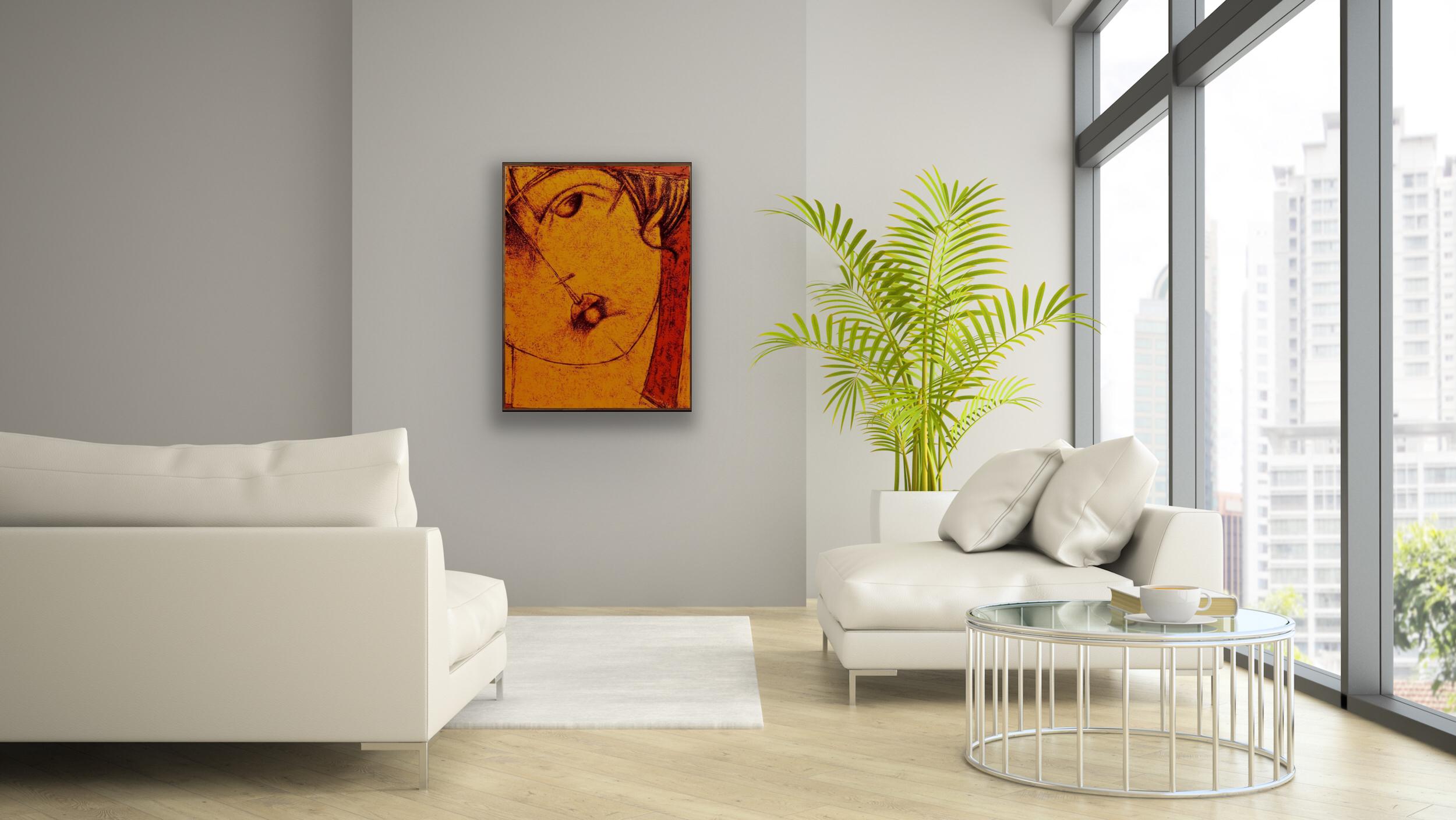 Senza titolo - Pittura figurativa contemporanea arancione e rossa - Painting Contemporaneo di Said Housbane