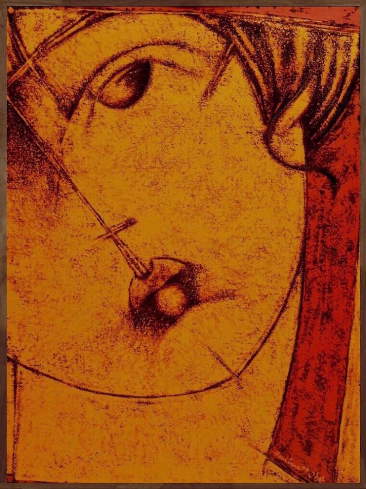 Portrait Painting di Said Housbane - Senza titolo - Pittura figurativa contemporanea arancione e rossa