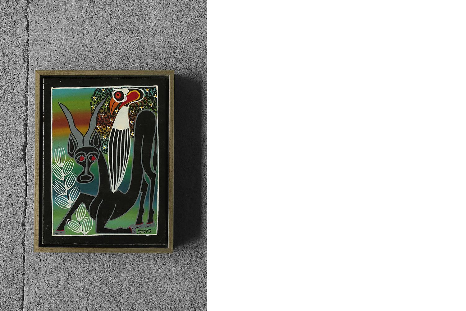 Folk Art Saidi Nakoko, African Tingatinga School Painting, Oil on Canvas, 1970s, Framed For Sale