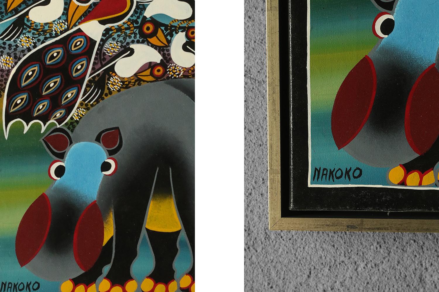Tanzanian Saidi Nakoko, African Tingatinga School Painting, Oil on Canvas, 1970s, Framed For Sale