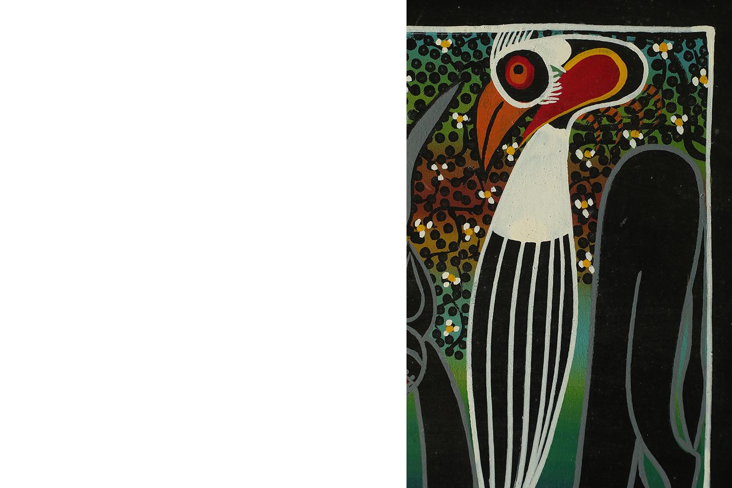 Saidi Nakoko, Afrikanisches Gemälde der Tingatinga-Schule, Öl auf Leinwand, 1970er Jahre, gerahmt (Handbemalt) im Angebot