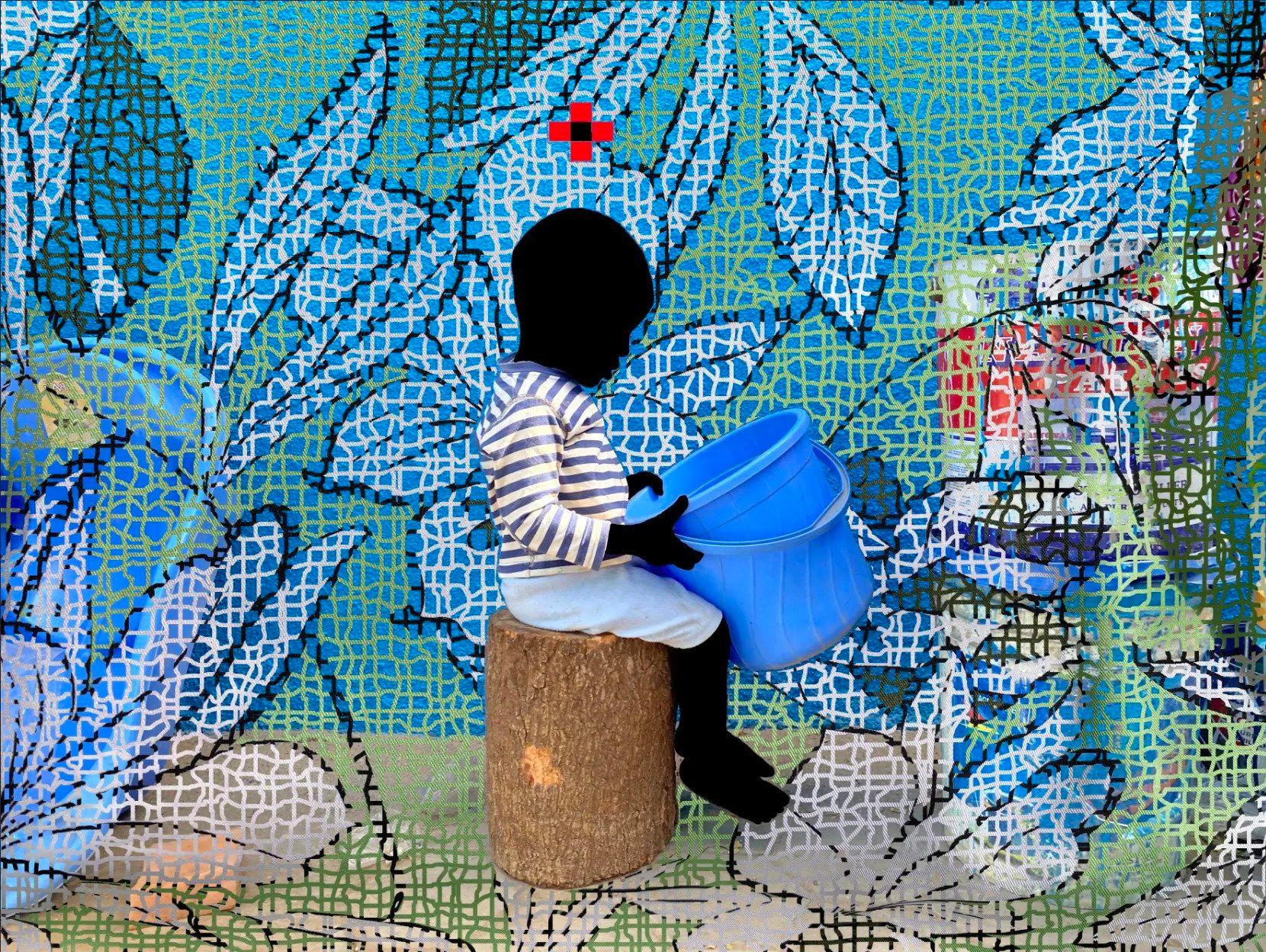 Sur le Trône, Akt1 T51 – Mixed Media Art von Saidou Dicko