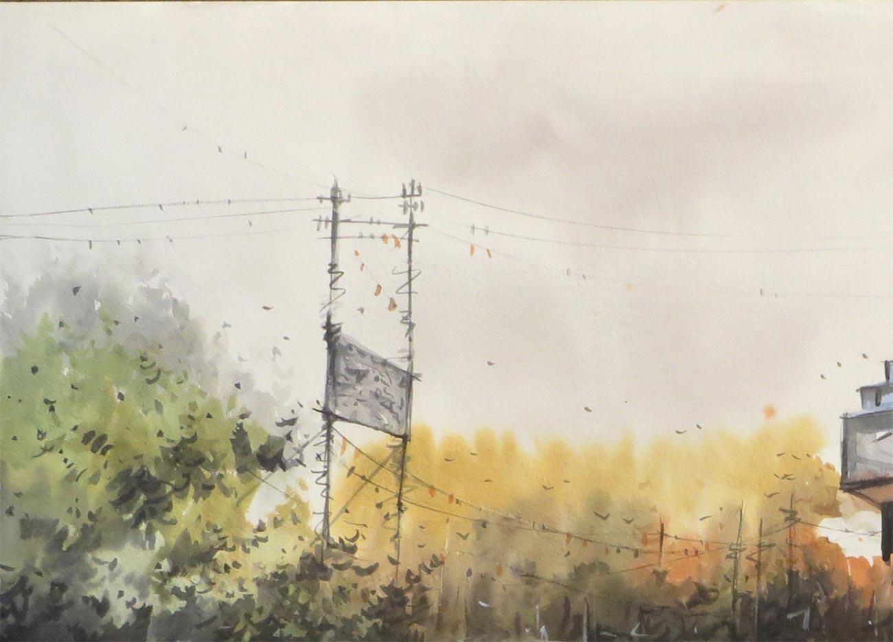 City Scape, City Life, Car, Watercolor on Paper by Indian Artist 