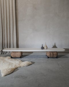 Saikoro Low Side Table with Mineral Plaster Table Top and Historical Oak