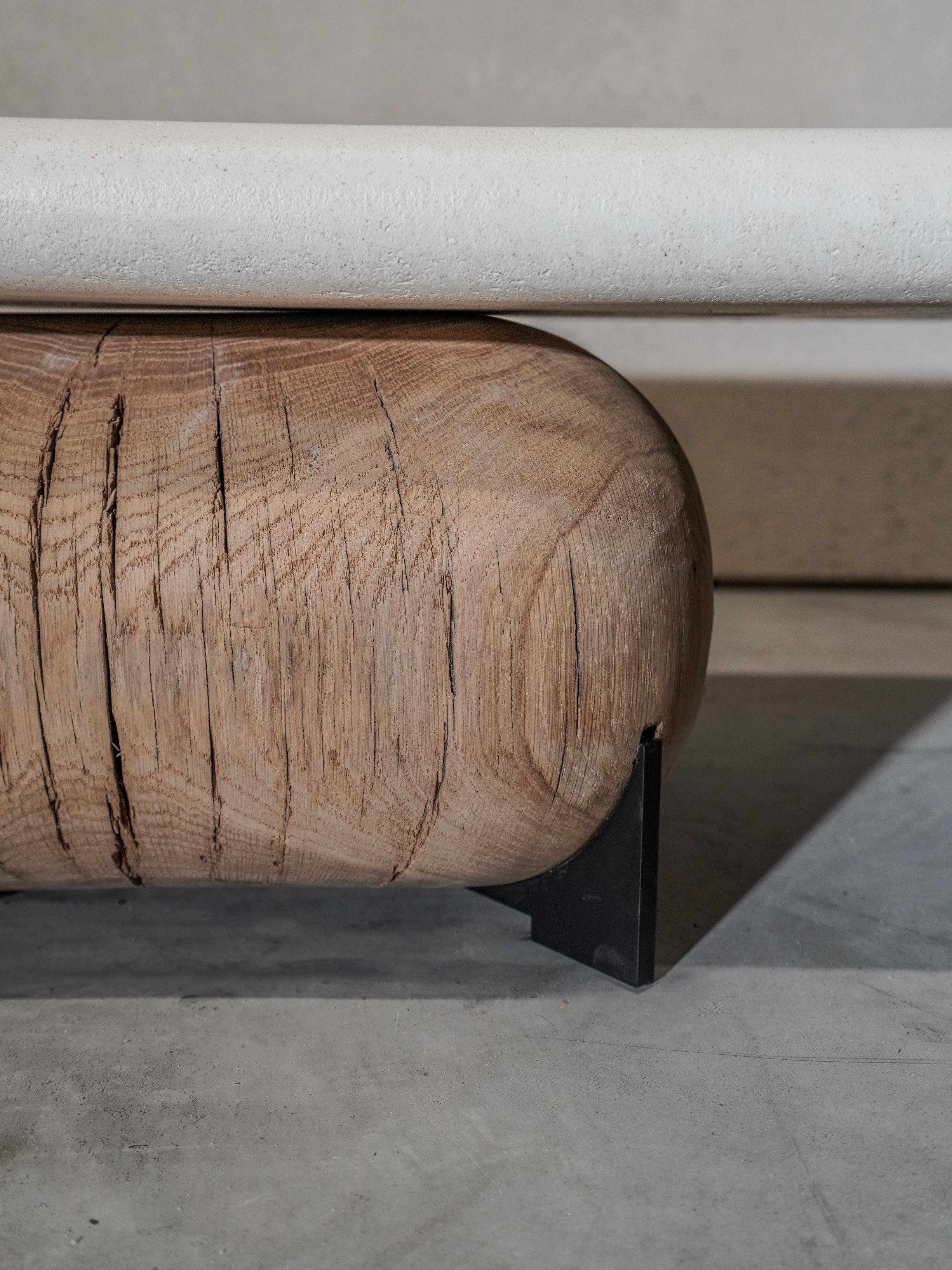 Saikoro Low Side Table with Mineral Plaster Table Top and Historical Oak In New Condition For Sale In Nijlen, BE