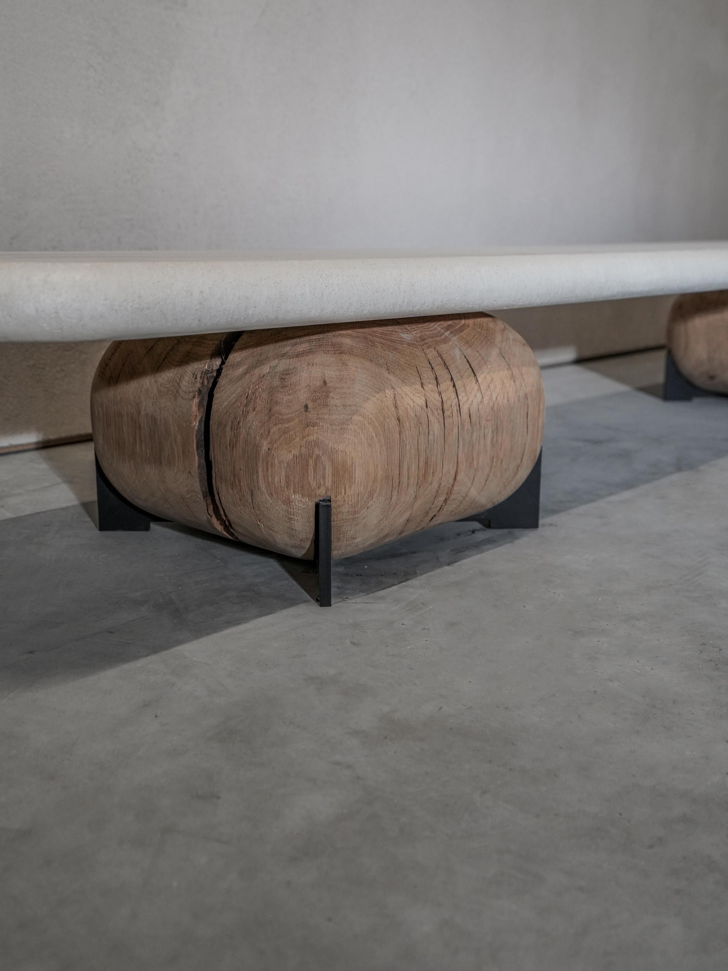 Contemporary Saikoro Low Side Table with Mineral Plaster Table Top and Historical Oak For Sale