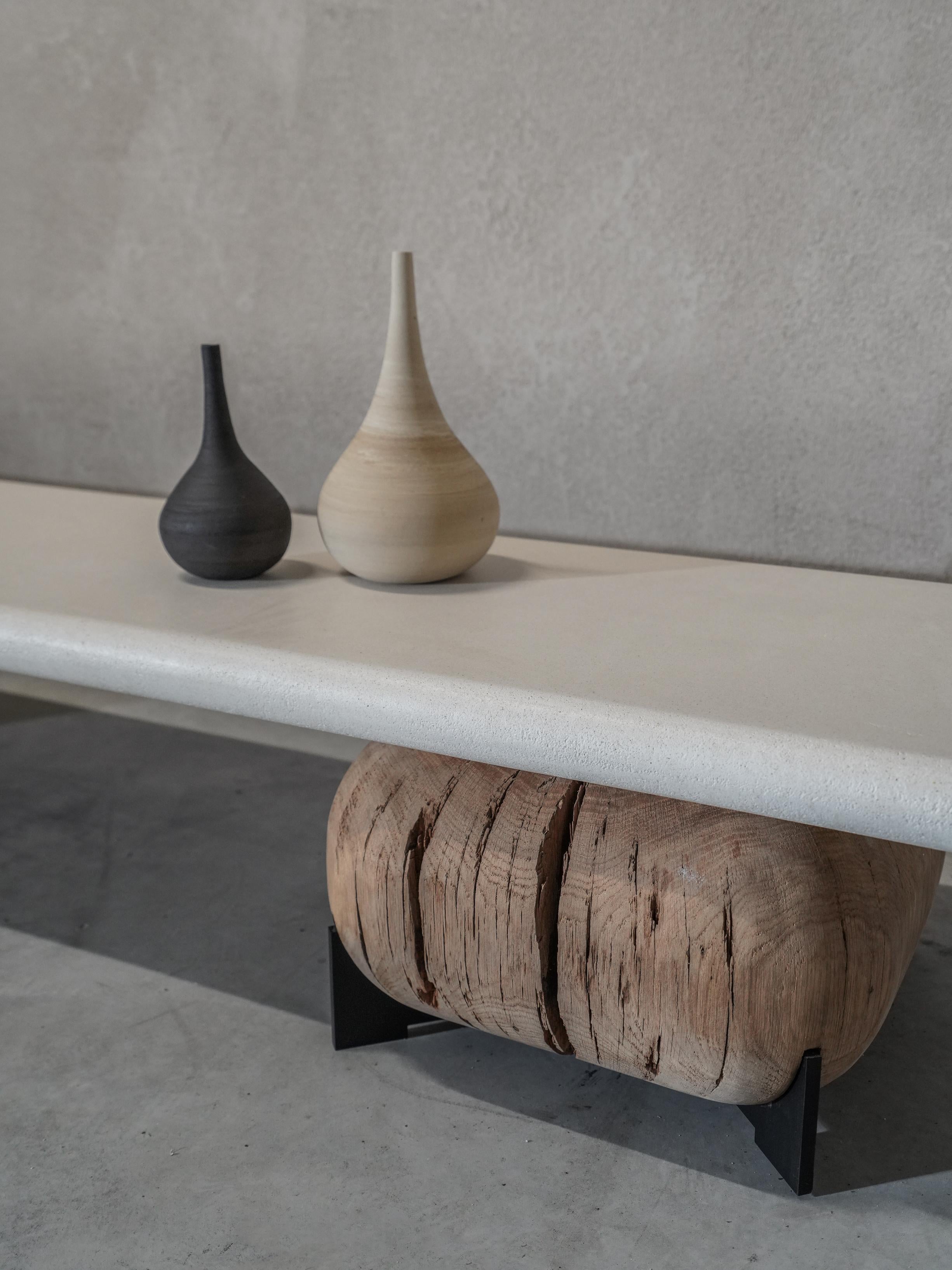 Saikoro Low Side Table with Mineral Plaster Table Top and Historical Oak For Sale 1