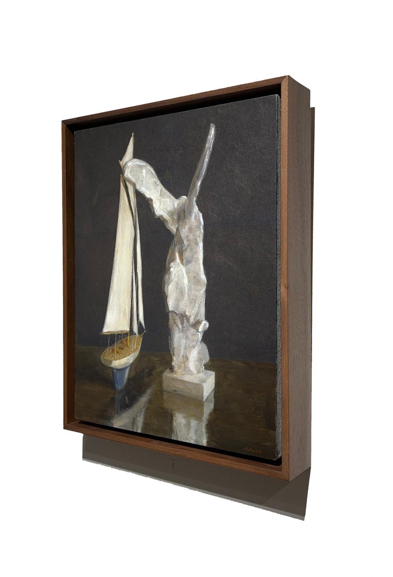 Sail and Nike, Still Life with Toy Boat and Winged Victory, Silver Leaf and Oil For Sale 1
