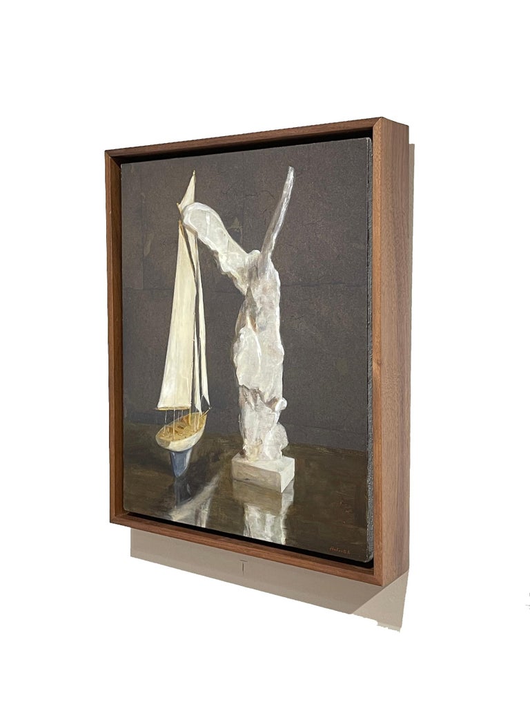 Sail and Nike, Still Life with Toy Boat and Winged Victory, Silver Leaf and Oil For Sale 2