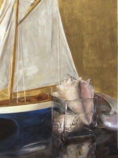 Sail Boat and Nautilus, Model Boat and Sea Shells, Oil and Gold Leaf on Panel