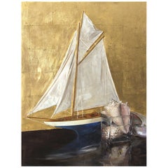 Sail Boat and Nautilus, Model Boat and Sea Shells, Oil and Gold Leaf on Panel