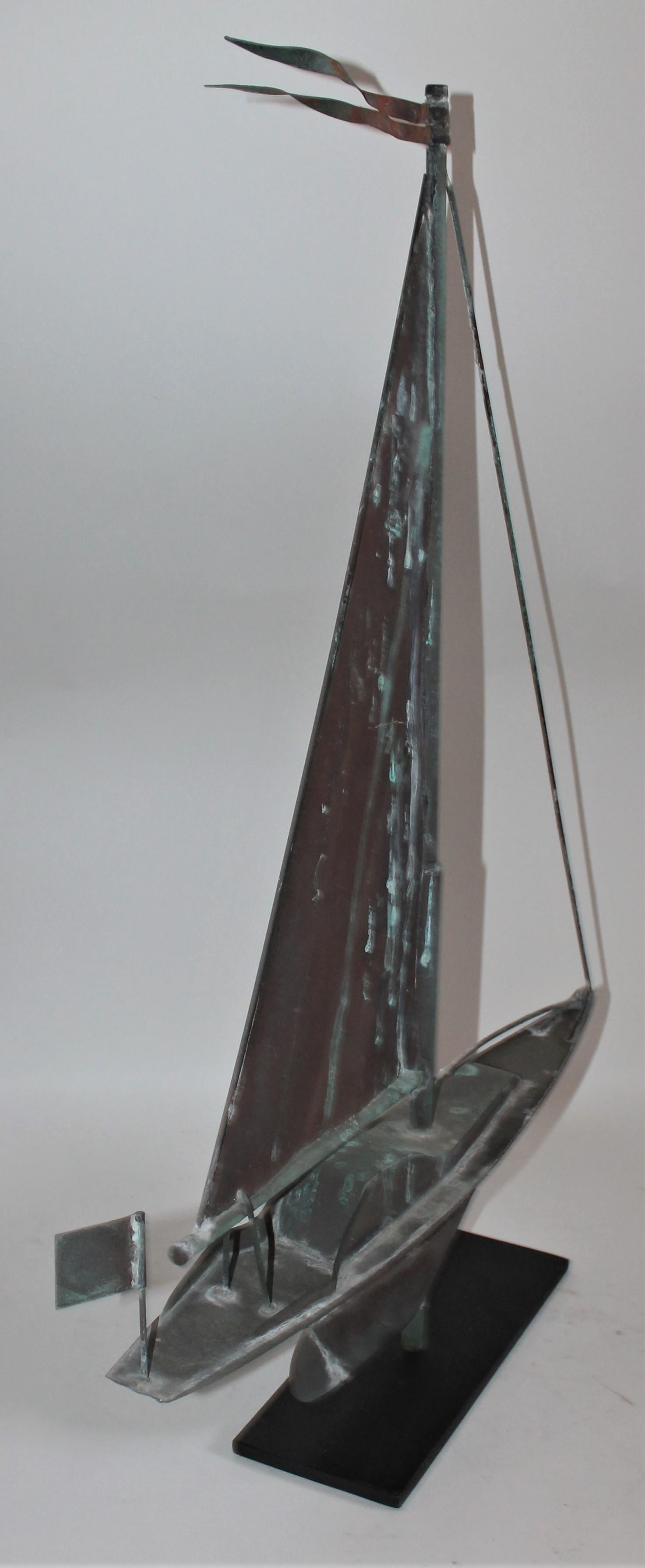Folk Art Sail Boat Weather Vane, Mounted