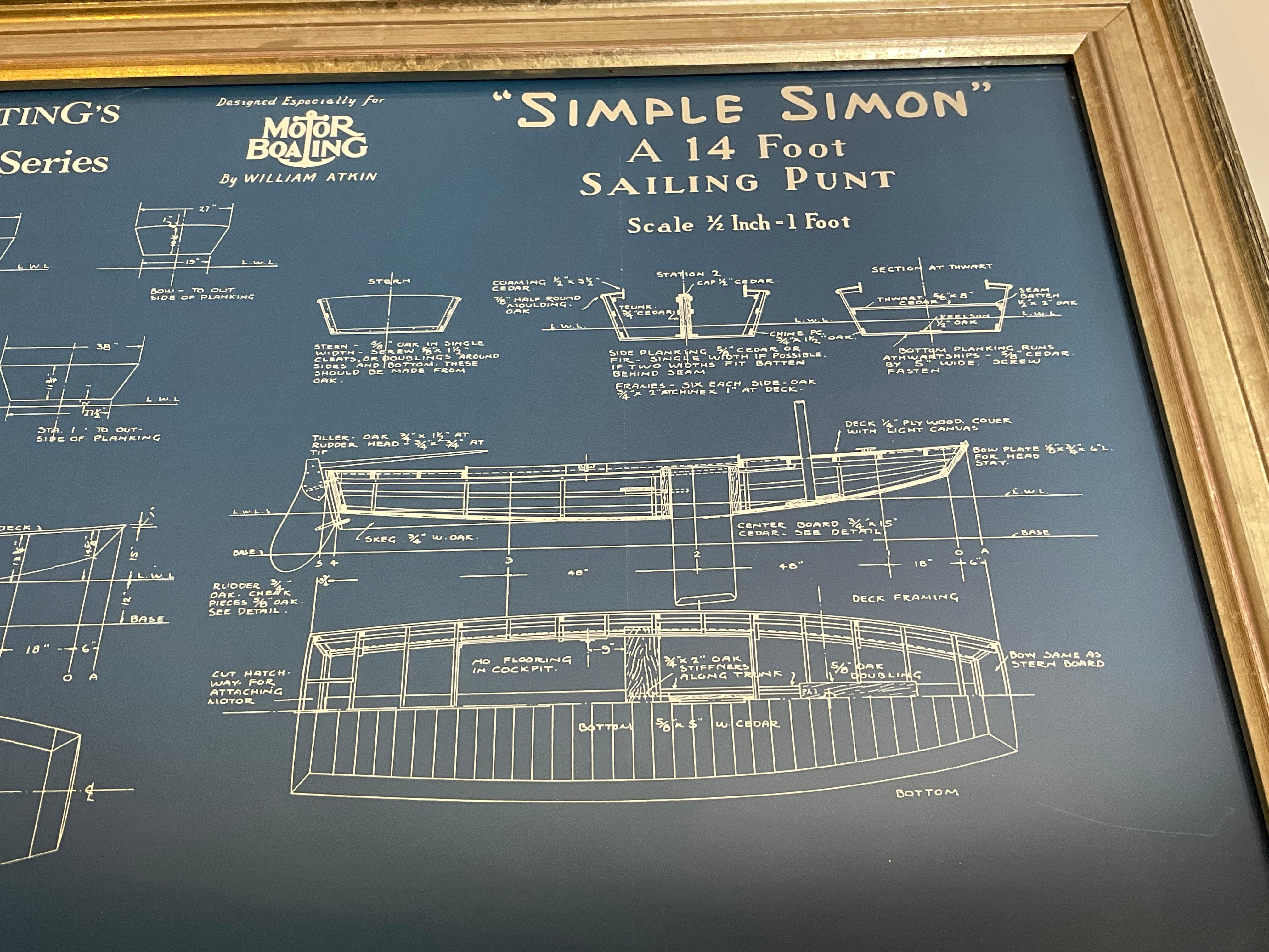 Mid-20th Century Sailboat Blueprint for Simple Simon For Sale