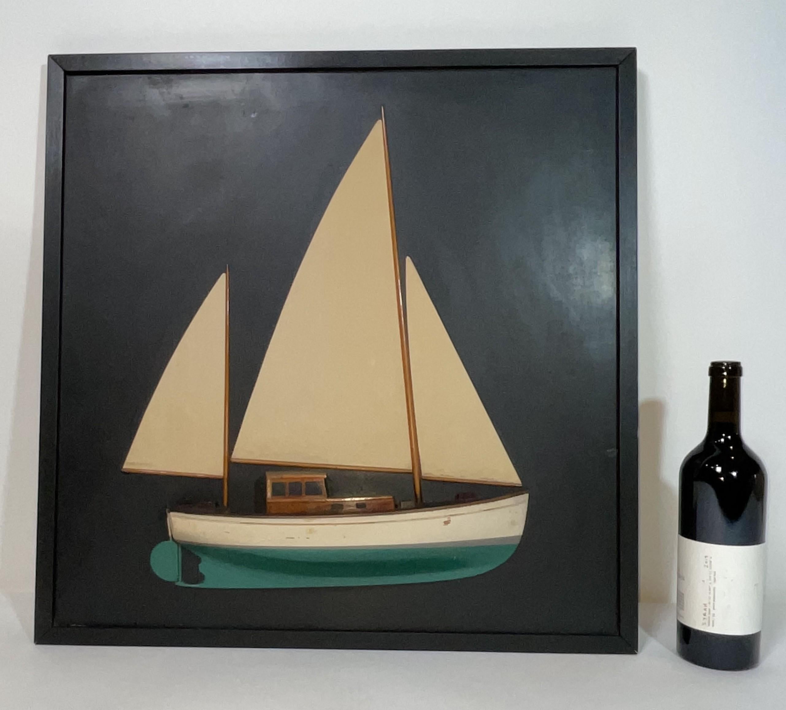 Sailboat Half Model with Sails on Backboard Bon état - En vente à Norwell, MA