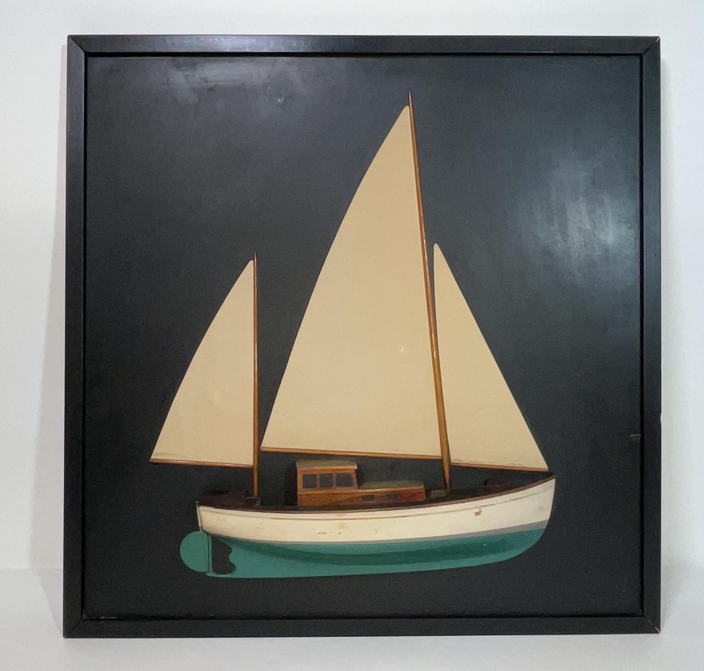 Fin du 20e siècle Sailboat Half Model with Sails on Backboard en vente