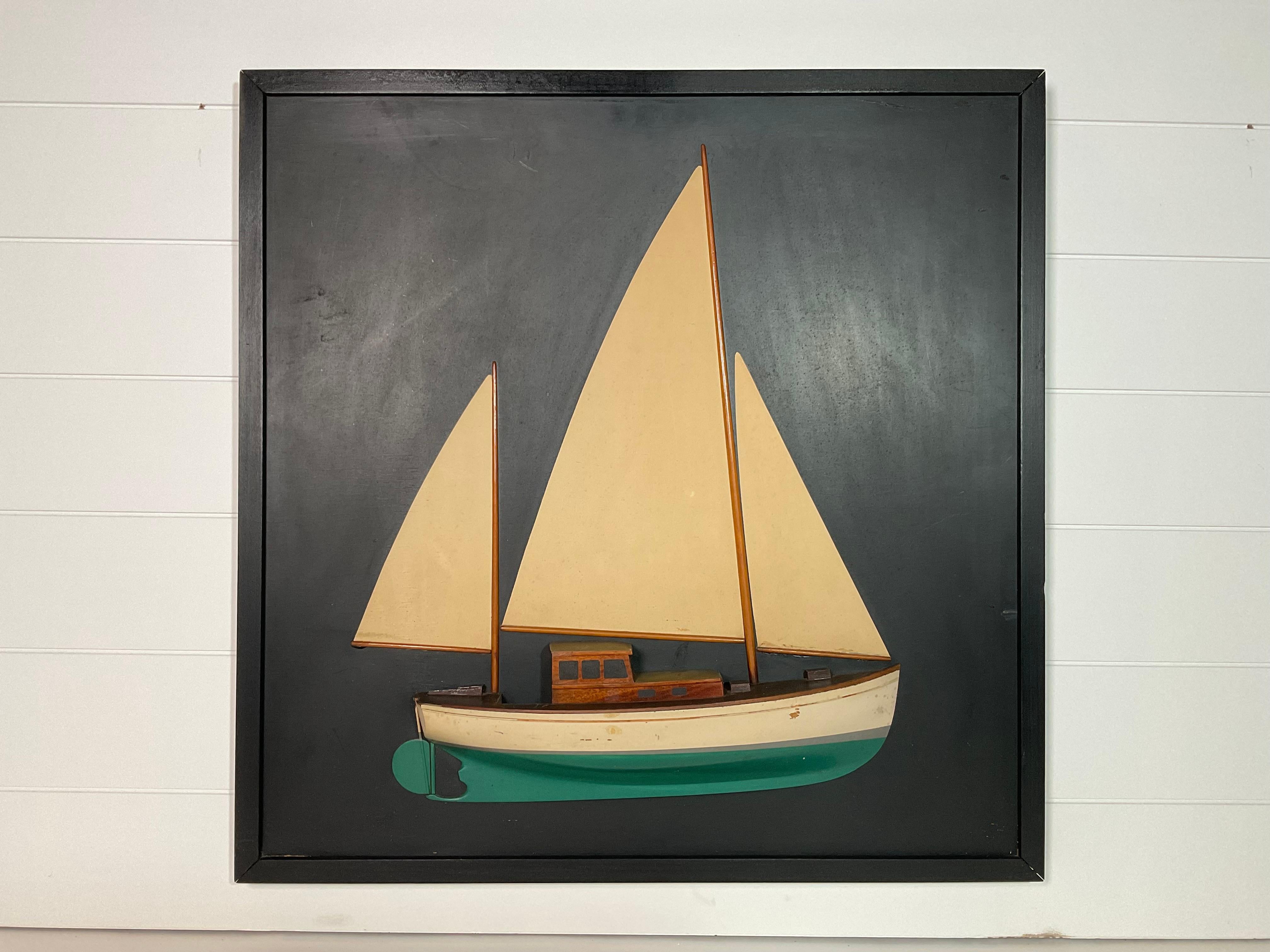 Sailboat Half Model with Sails on Backboard en vente 2