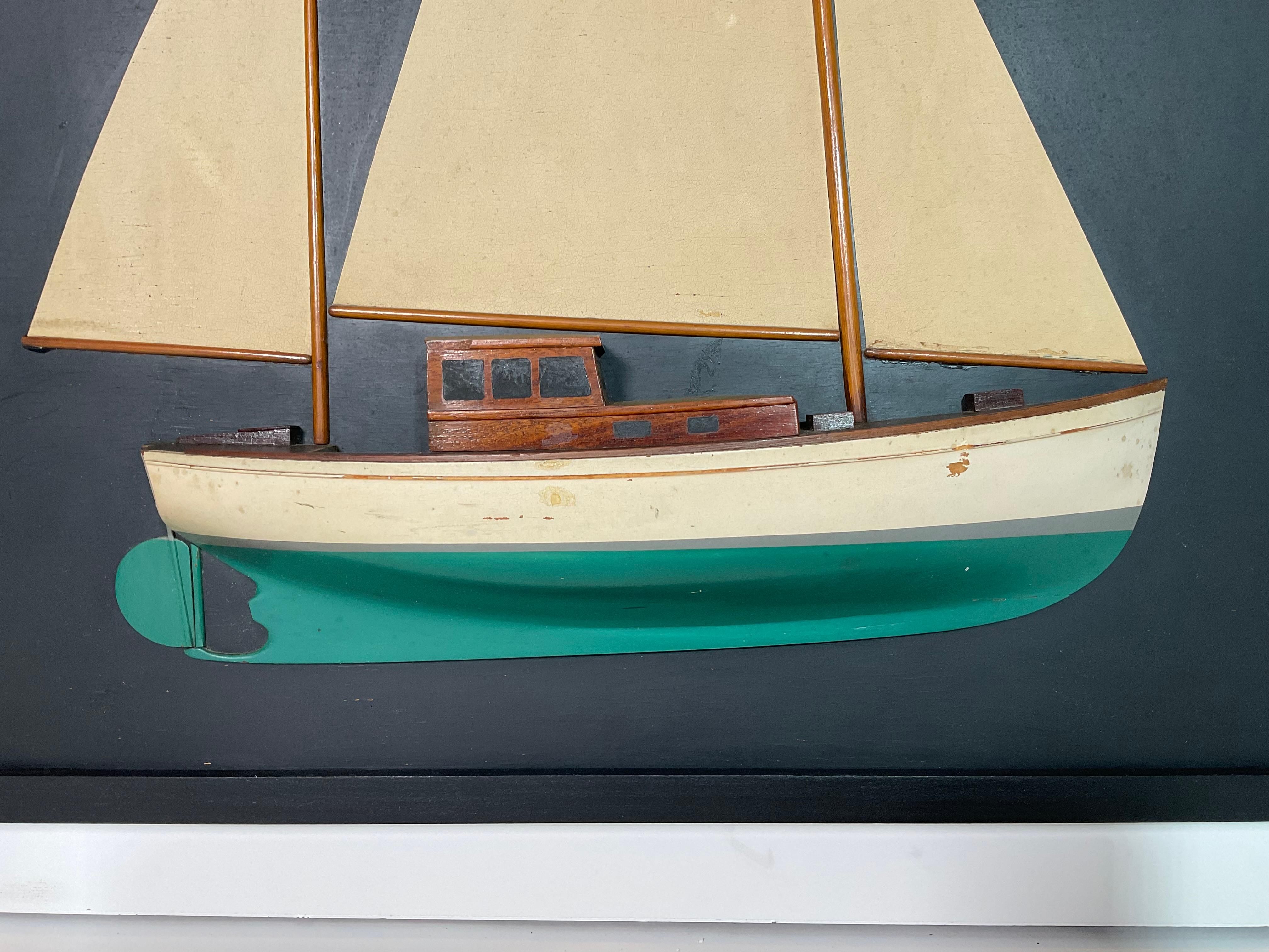 Sailboat Half Model with Sails on Backboard en vente 3