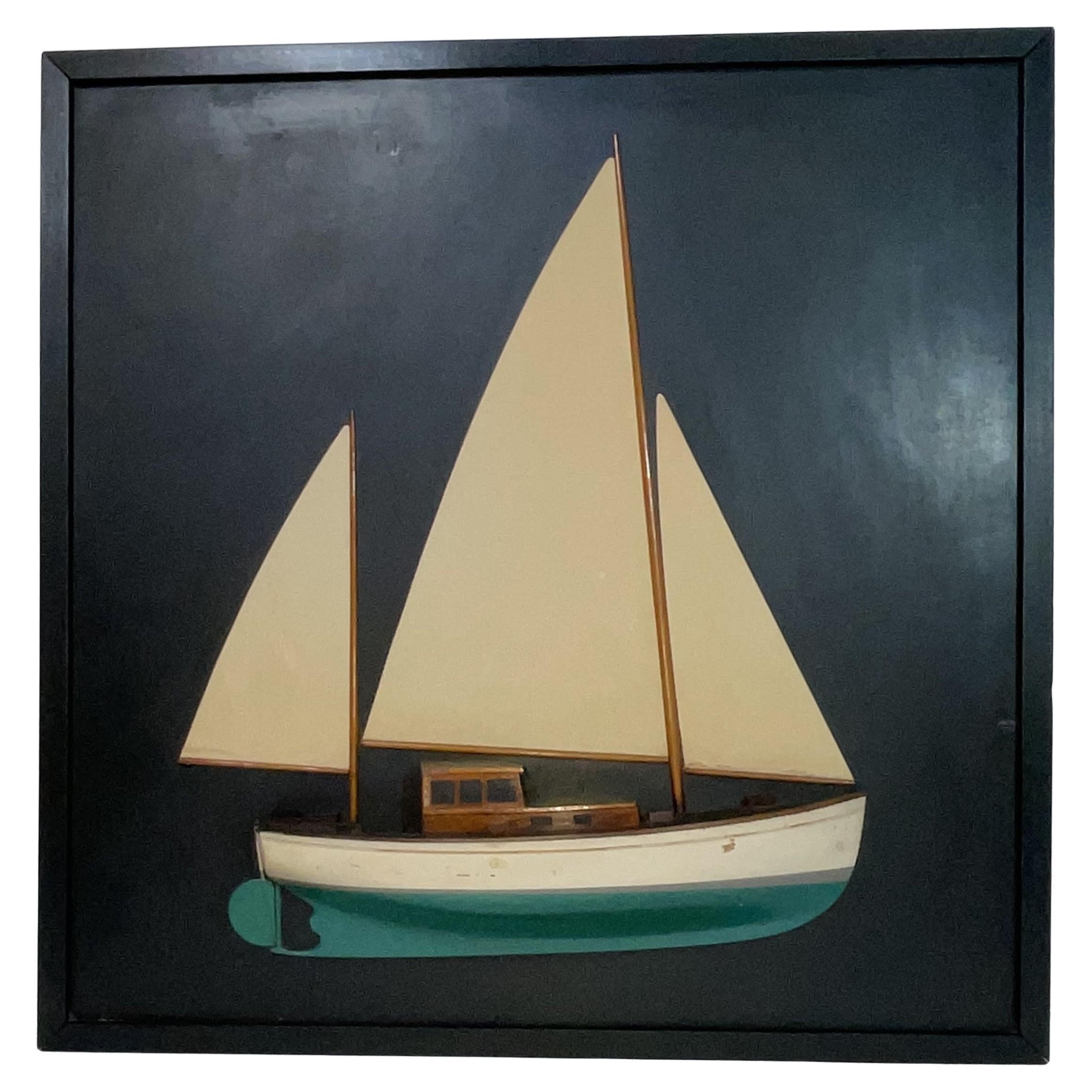 Sailboat Half Model with Sails on Backboard