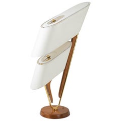 Sailboat Lamp with Two Lampshades in Brass and Wood, 1950s