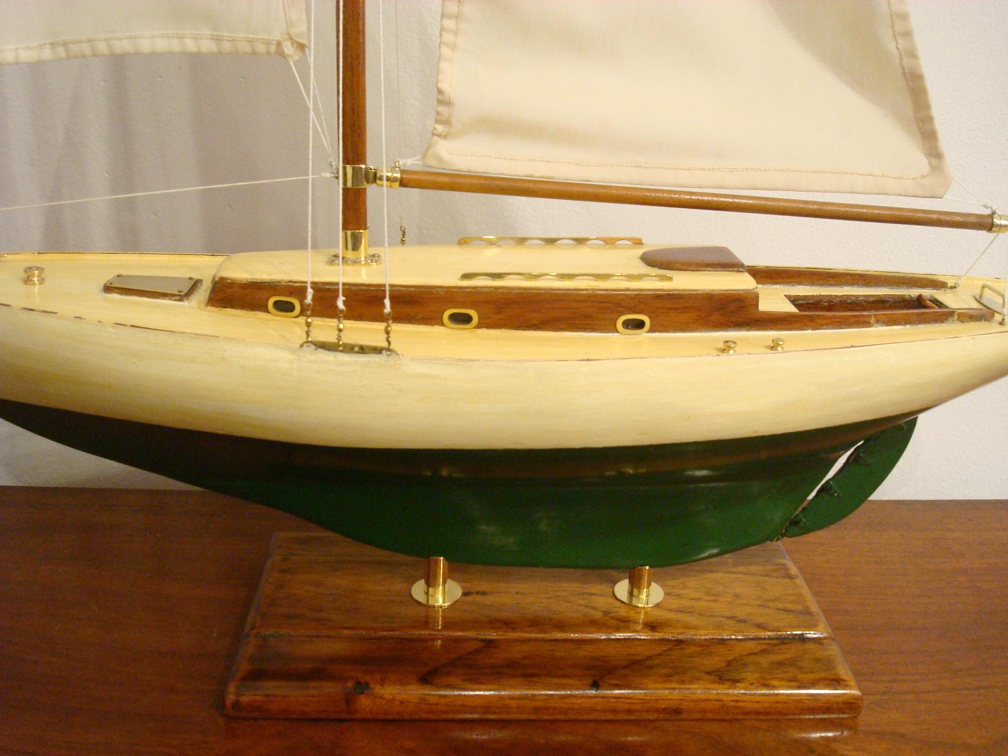 Bronze Sailboat Model, Painted Wood Body, 1930s For Sale