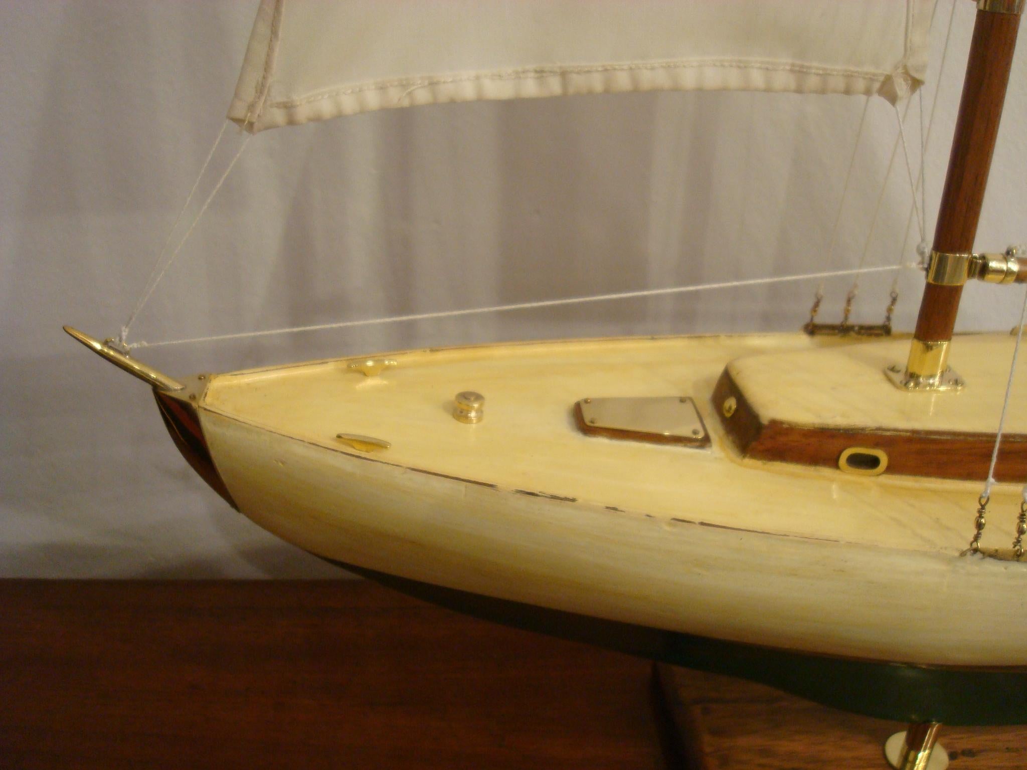 Sailboat Model, Painted Wood Body, 1930s For Sale 5