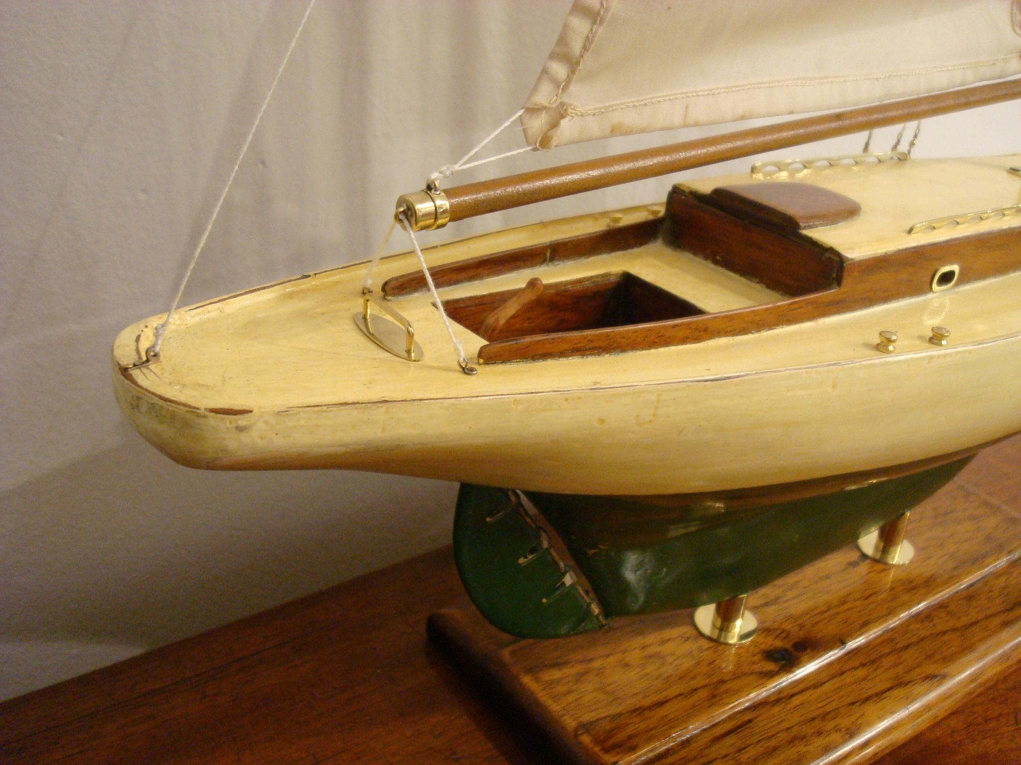 Hand-Painted Sailboat Model, Painted Wood Body, 1930s For Sale