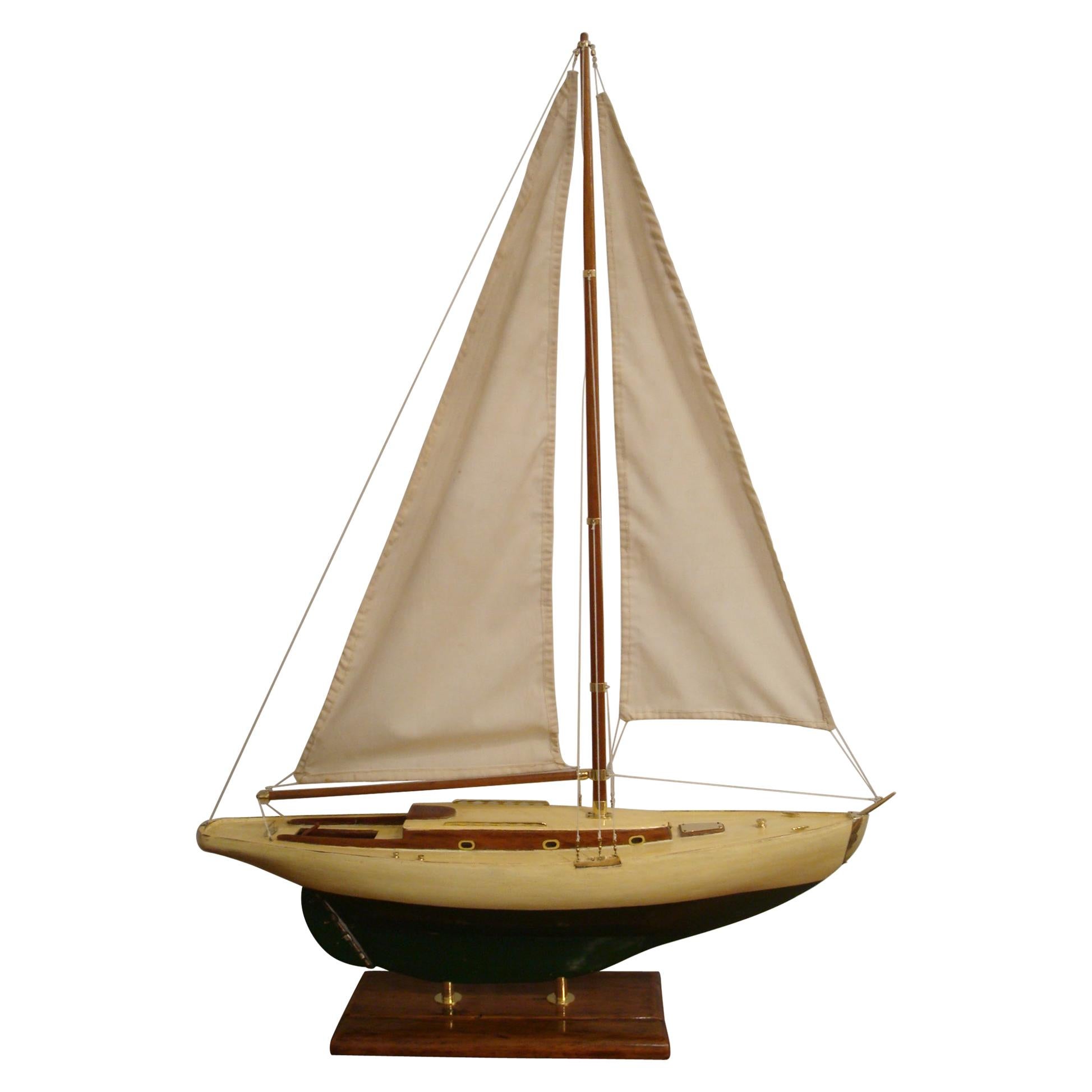 Sailboat Model, Painted Wood Body, 1930s