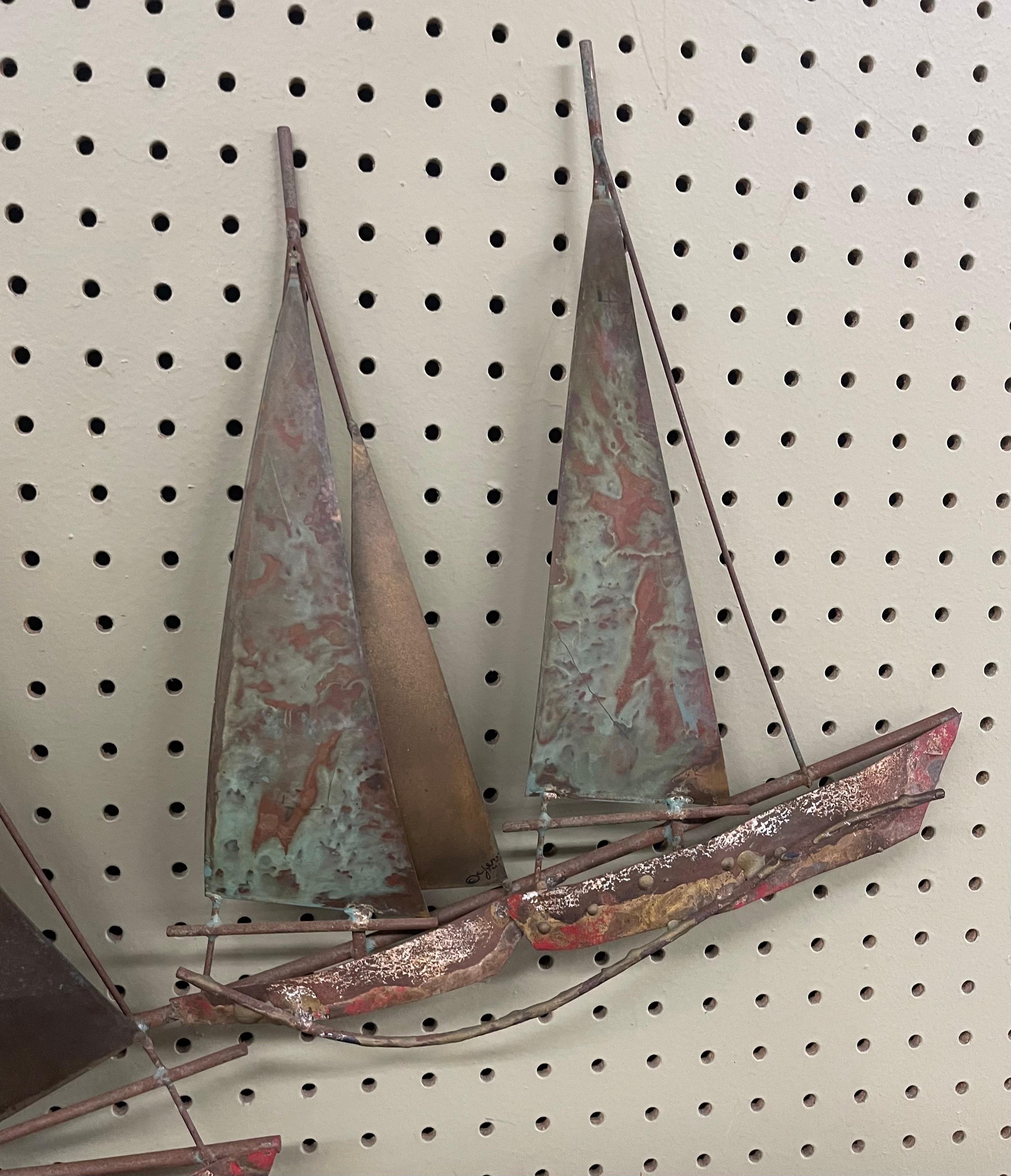 Sailboat Regatta Mixed Metal Wall Sculpture by C. Jere for Artisian House For Sale 1