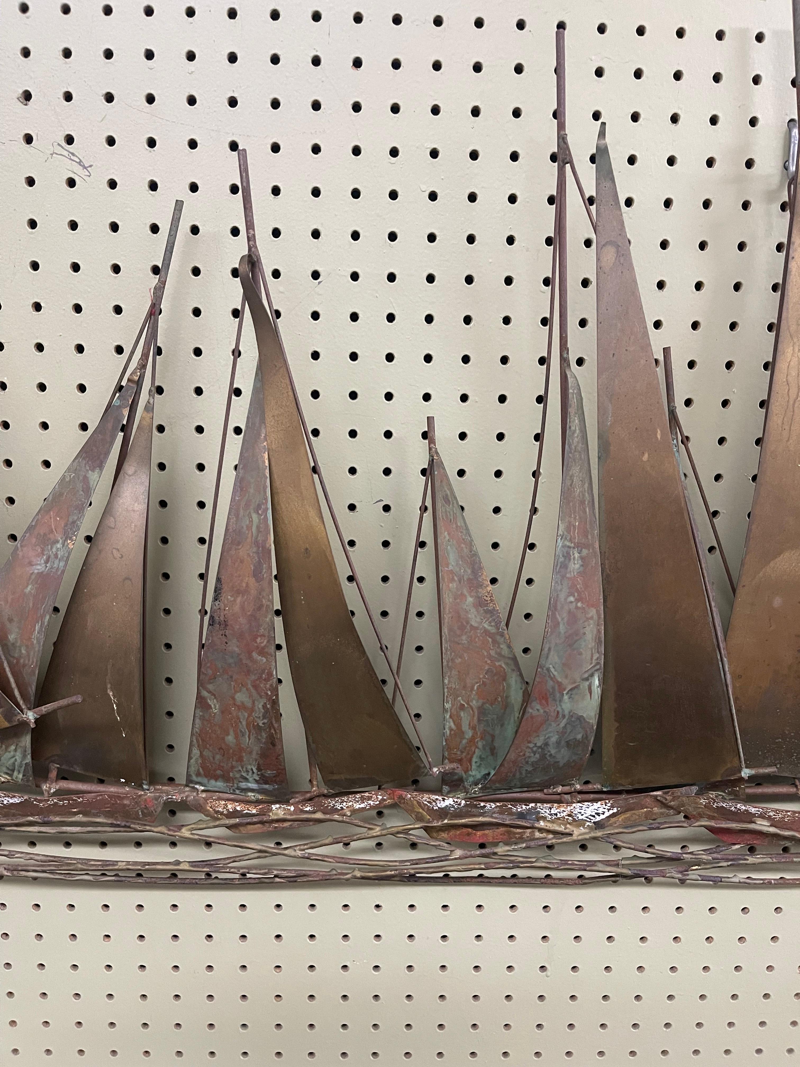 20th Century Sailboat Regatta Mixed Metal Wall Sculpture by C. Jere for Artisian House For Sale
