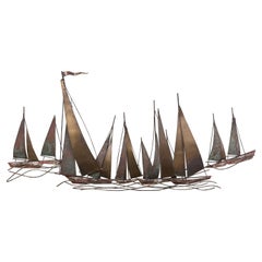 Sailboat Regatta Mixed Metal Wall Sculpture by C. Jere for Artisian House