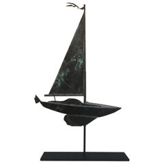 Vintage Sailboat Weather Vane 20th Century on Custom Iron Mount