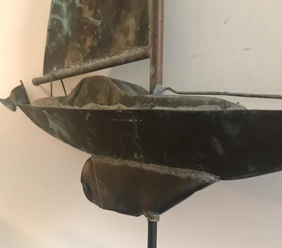 Sailboat Weather Vane 20th Century on Custom Iron Mount In Good Condition In Los Angeles, CA