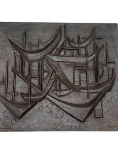 Chimenea modernista de hierro fundido "Veleros", firmada, hacia 1970