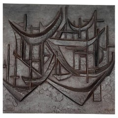 Chimenea modernista de hierro fundido "Veleros", firmada, hacia 1970