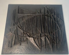 "Sailboats" Modernist Cast Iron Fireback. Signed F. Loriot. French. Circa 1970