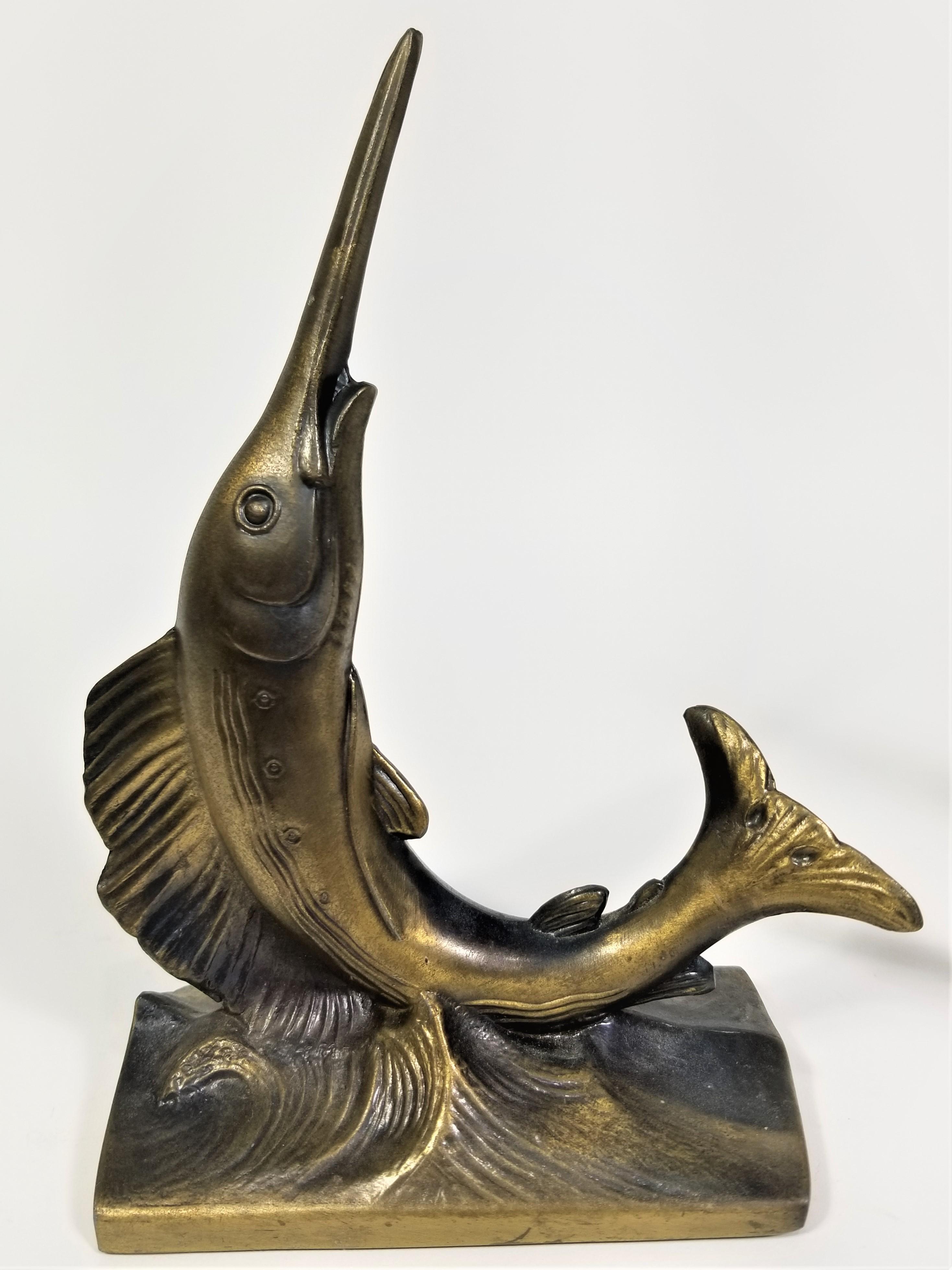 Sailfish Bookends Brass Iron Mid Century 8