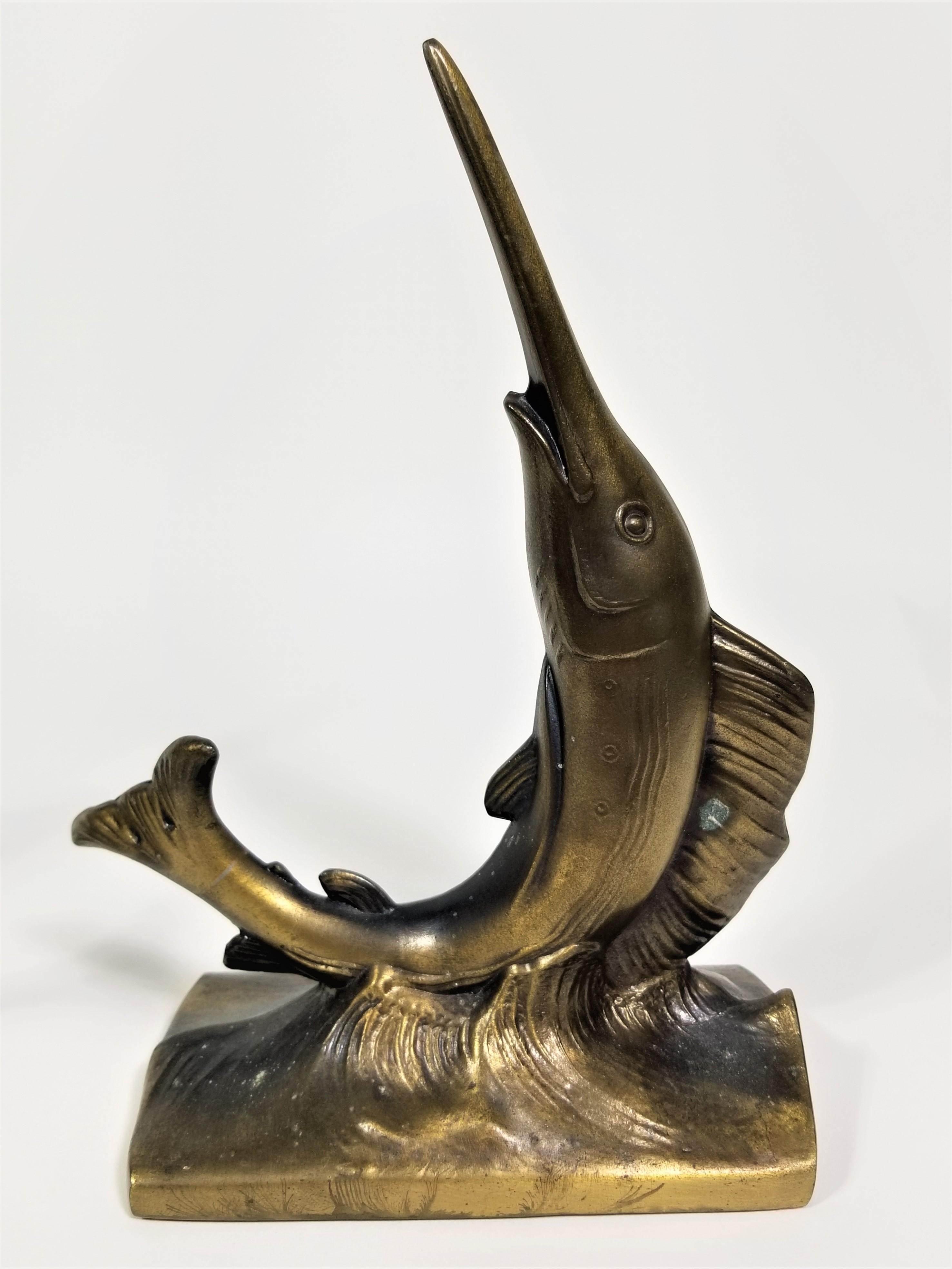 Sailfish Bookends Brass Iron Mid Century 9