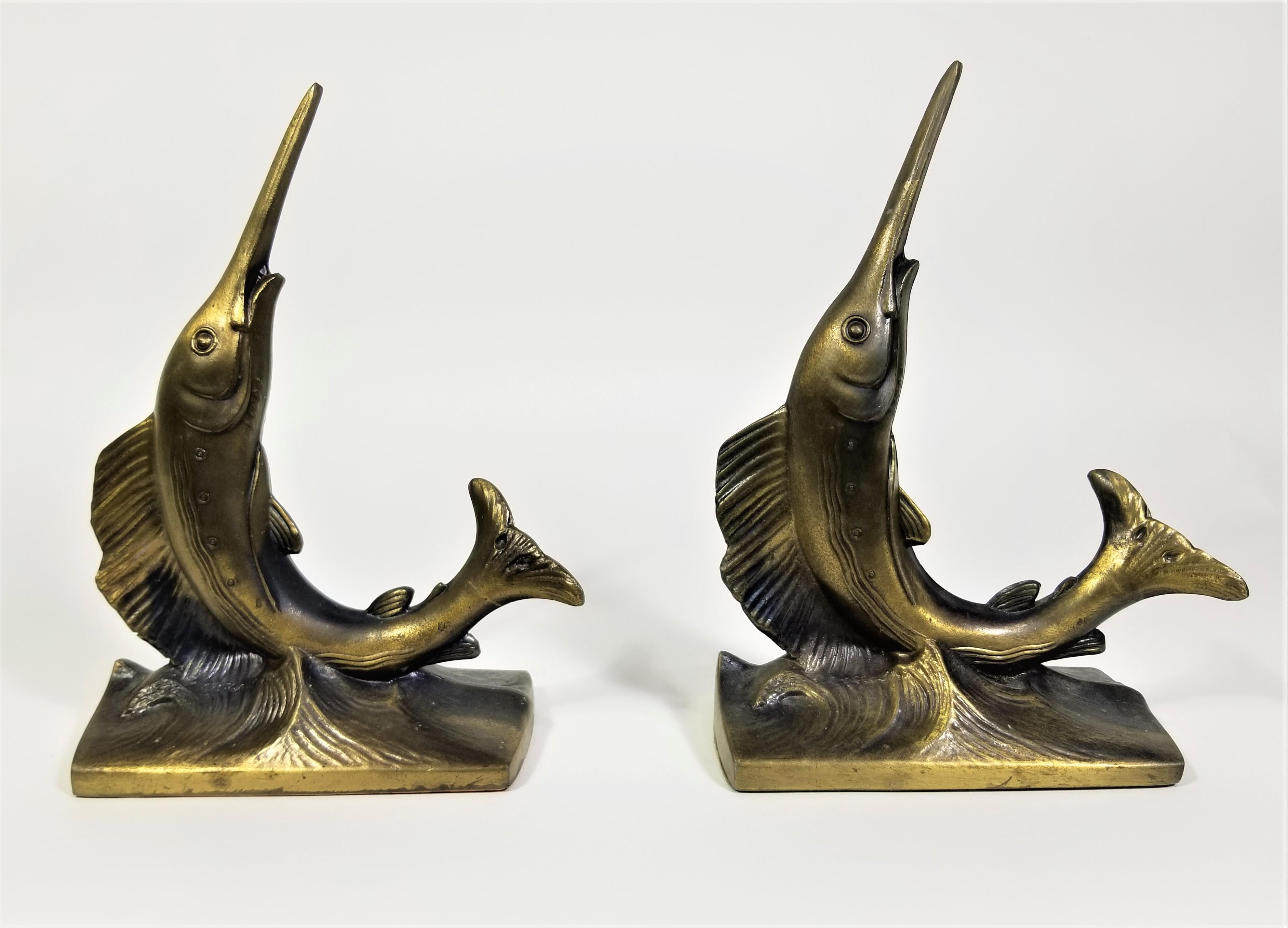 Sailfish Bookends Brass Iron Mid Century 10