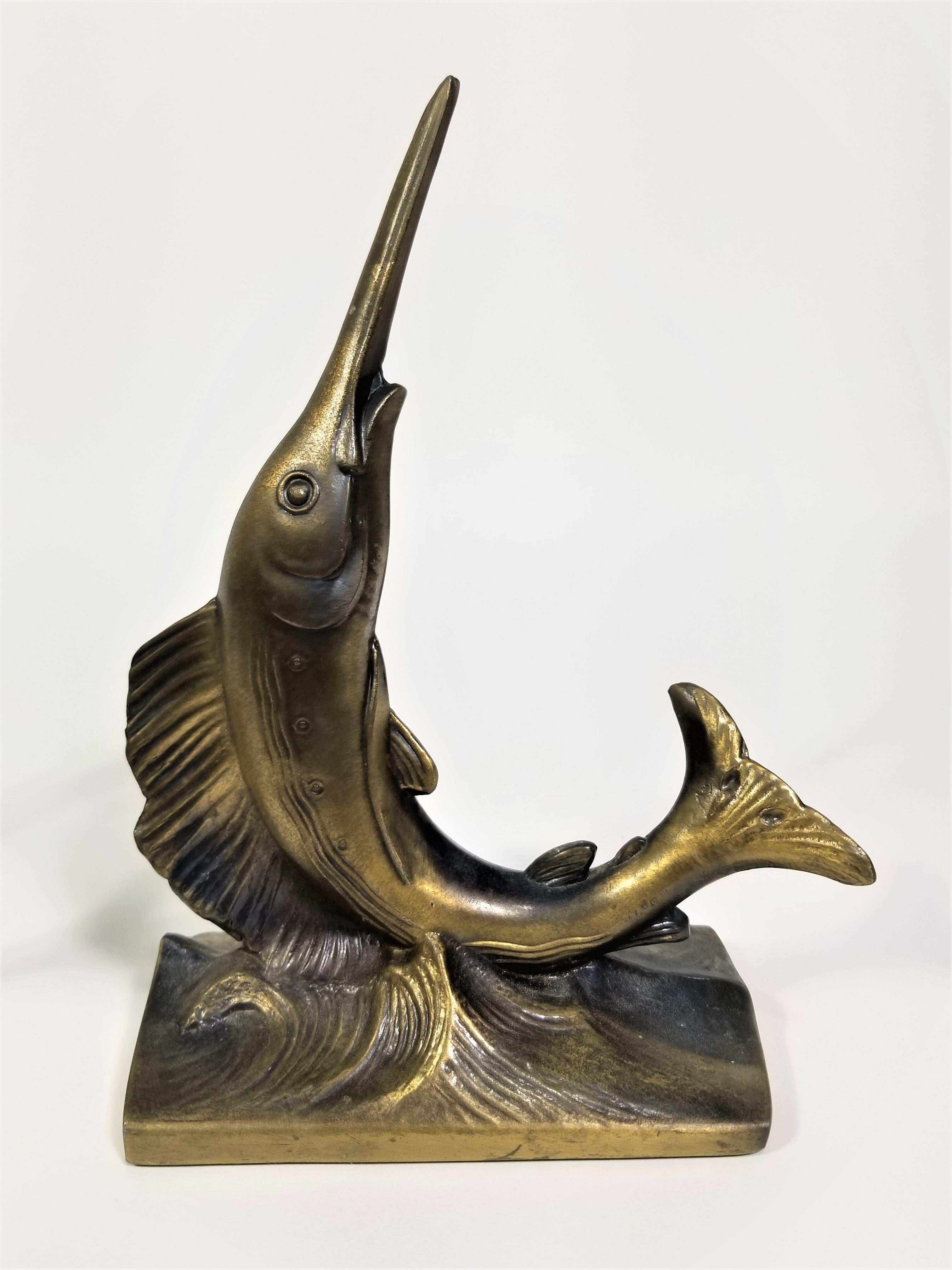 Sailfish Bookends Brass Iron Mid Century 11