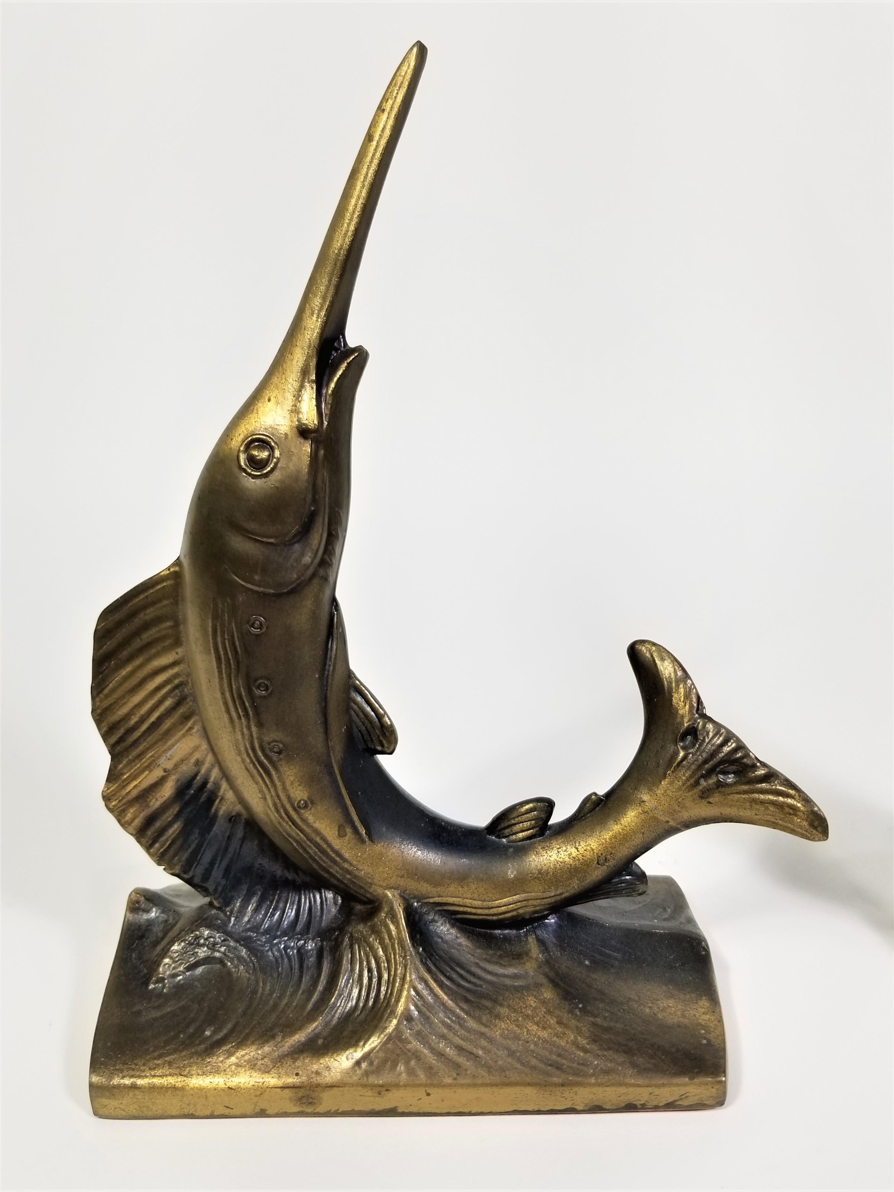 Sailfish Bookends Brass Iron Mid Century 12