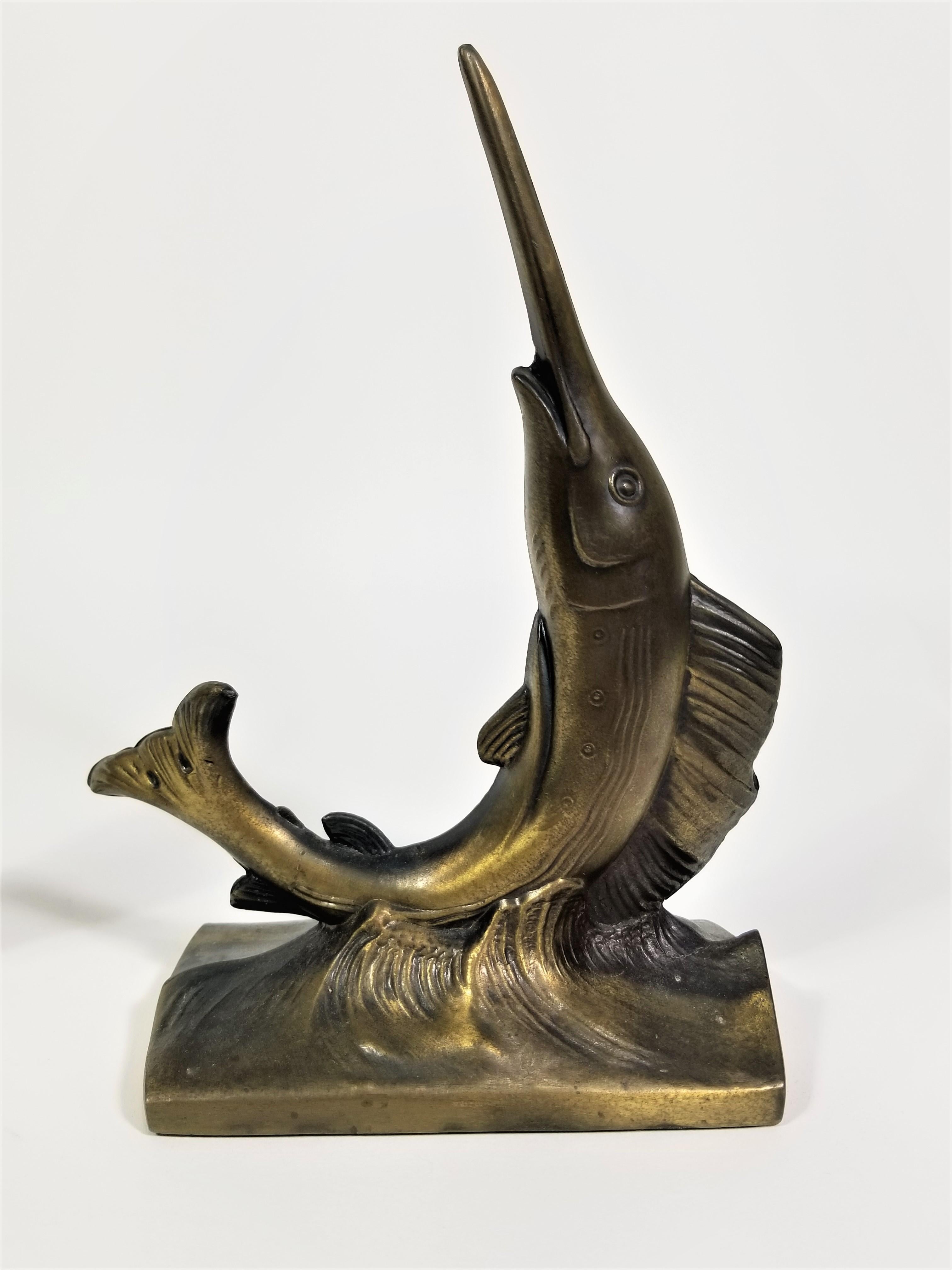 Sailfish Bookends Brass Iron Mid Century 14