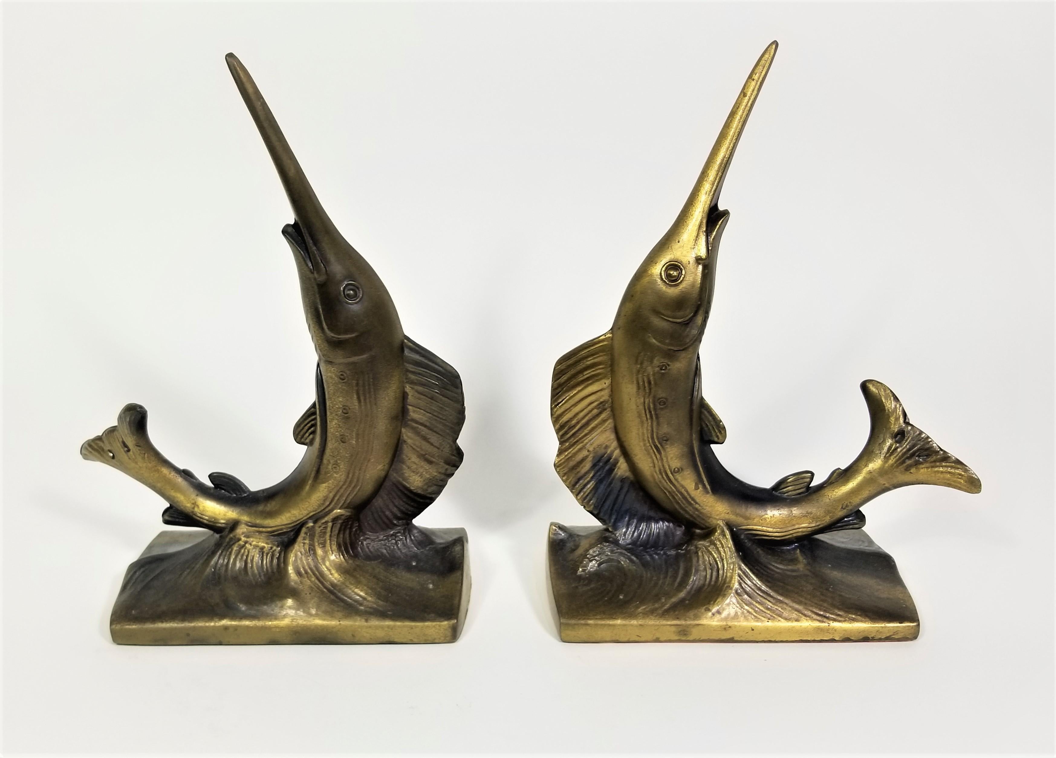 Pair of Mid Century 1950s 1960s Sailfish Bookends. Brass Iron. Substantial heavy sturdy weight. 