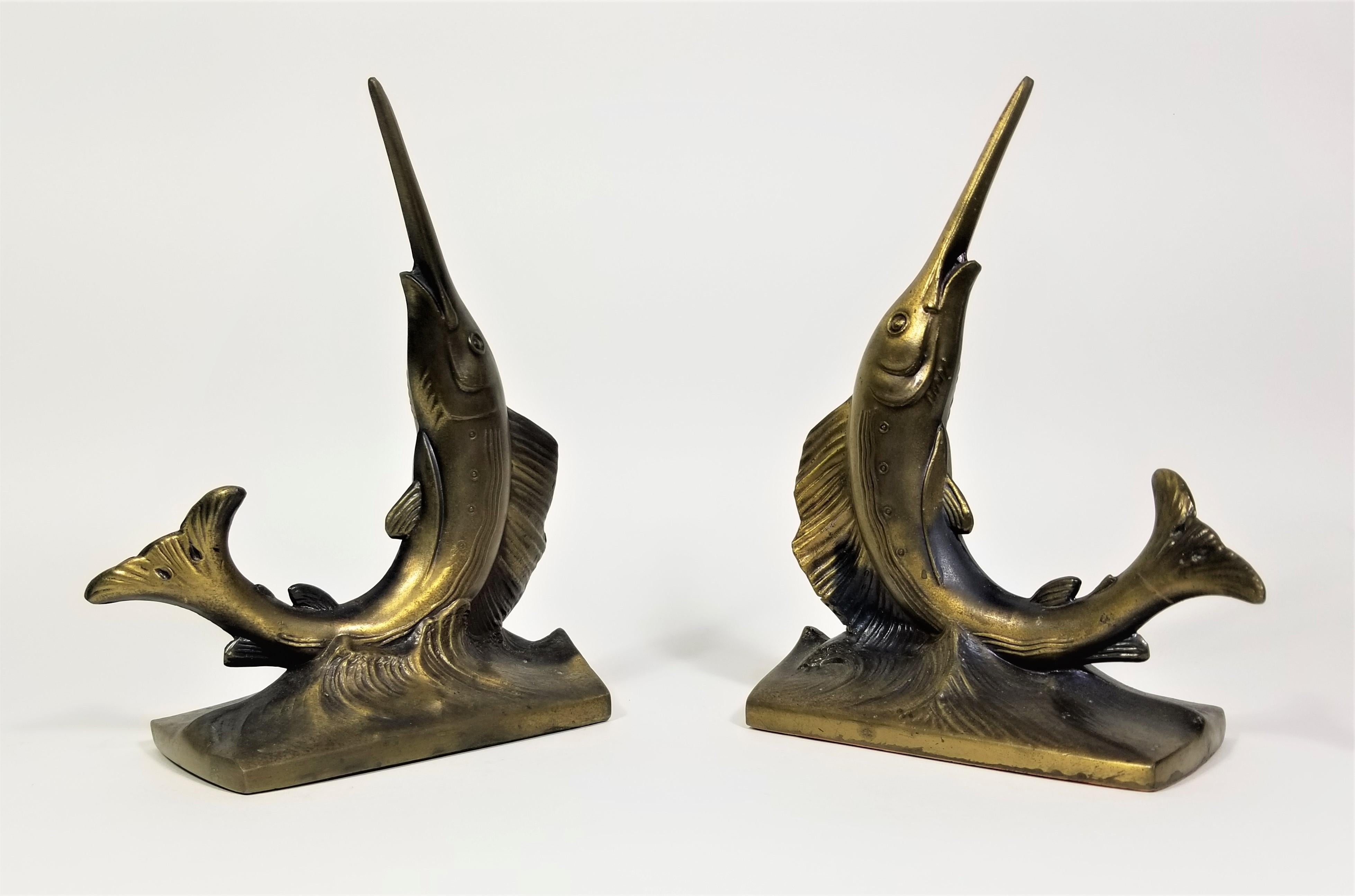 Sailfish Bookends Brass Iron Mid Century 16
