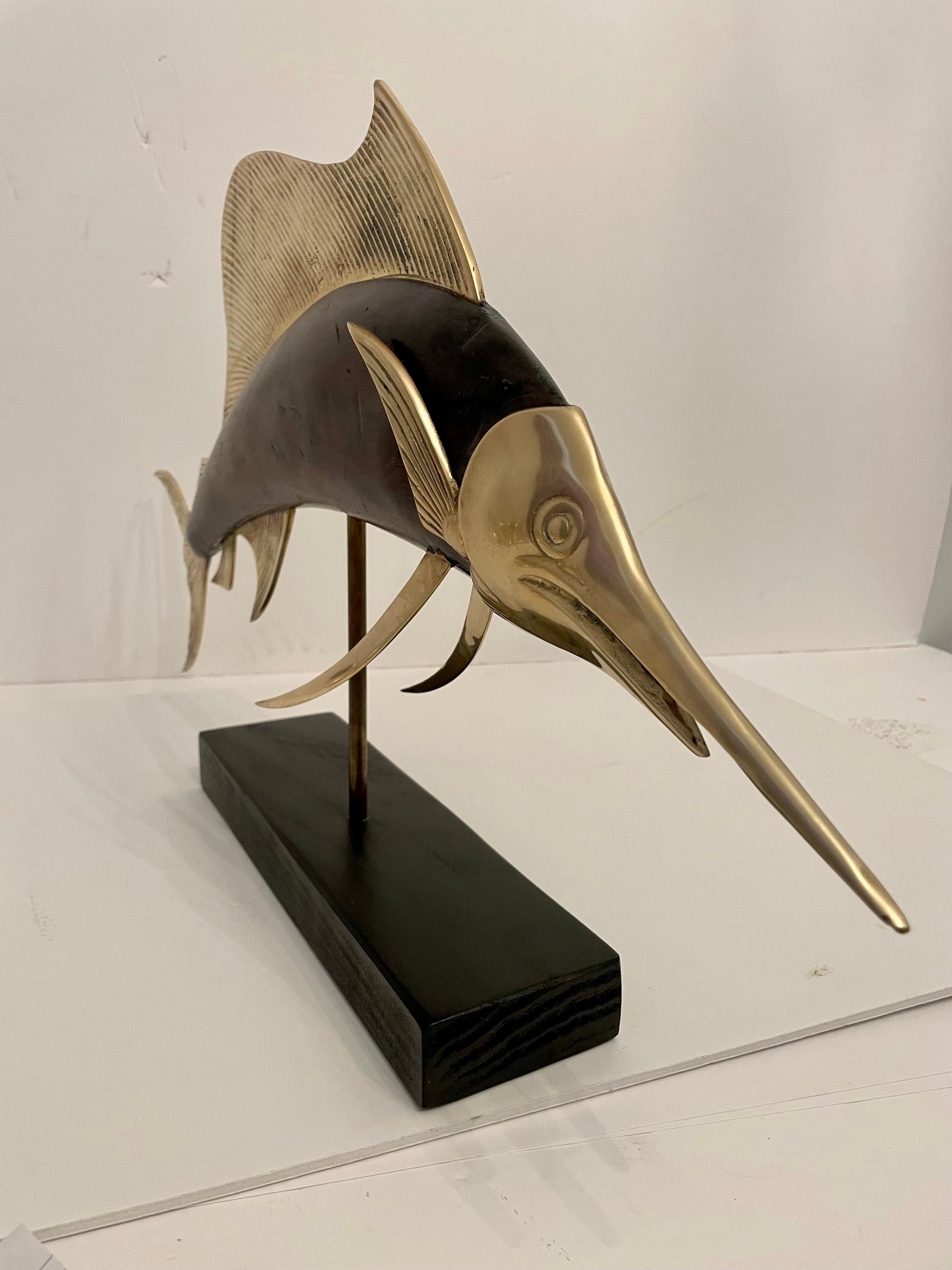 Sailfish Sculpture in Brass And Mahogany 4